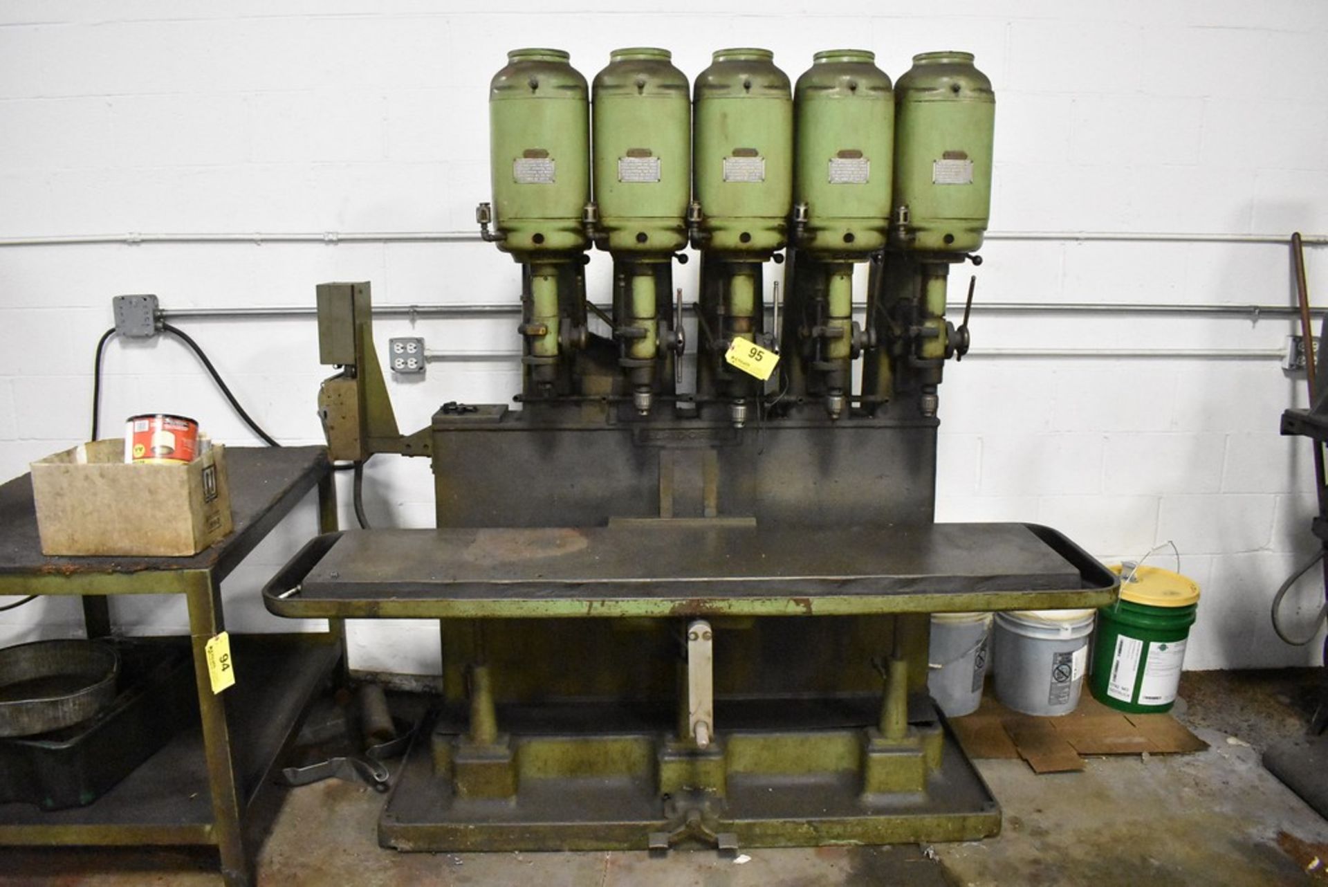 LELAND GIFFORD 5 SPINDLE DRILL, S/N 3362, 15"X64" PRODUCTION WORK TABLE