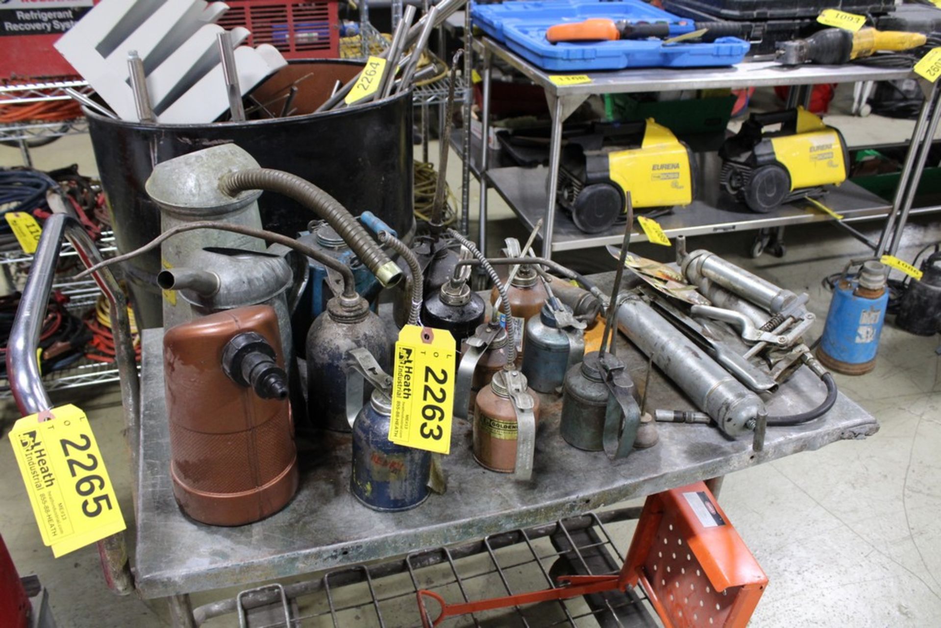 ASSORTED OIL CANS & GREASE GUNS