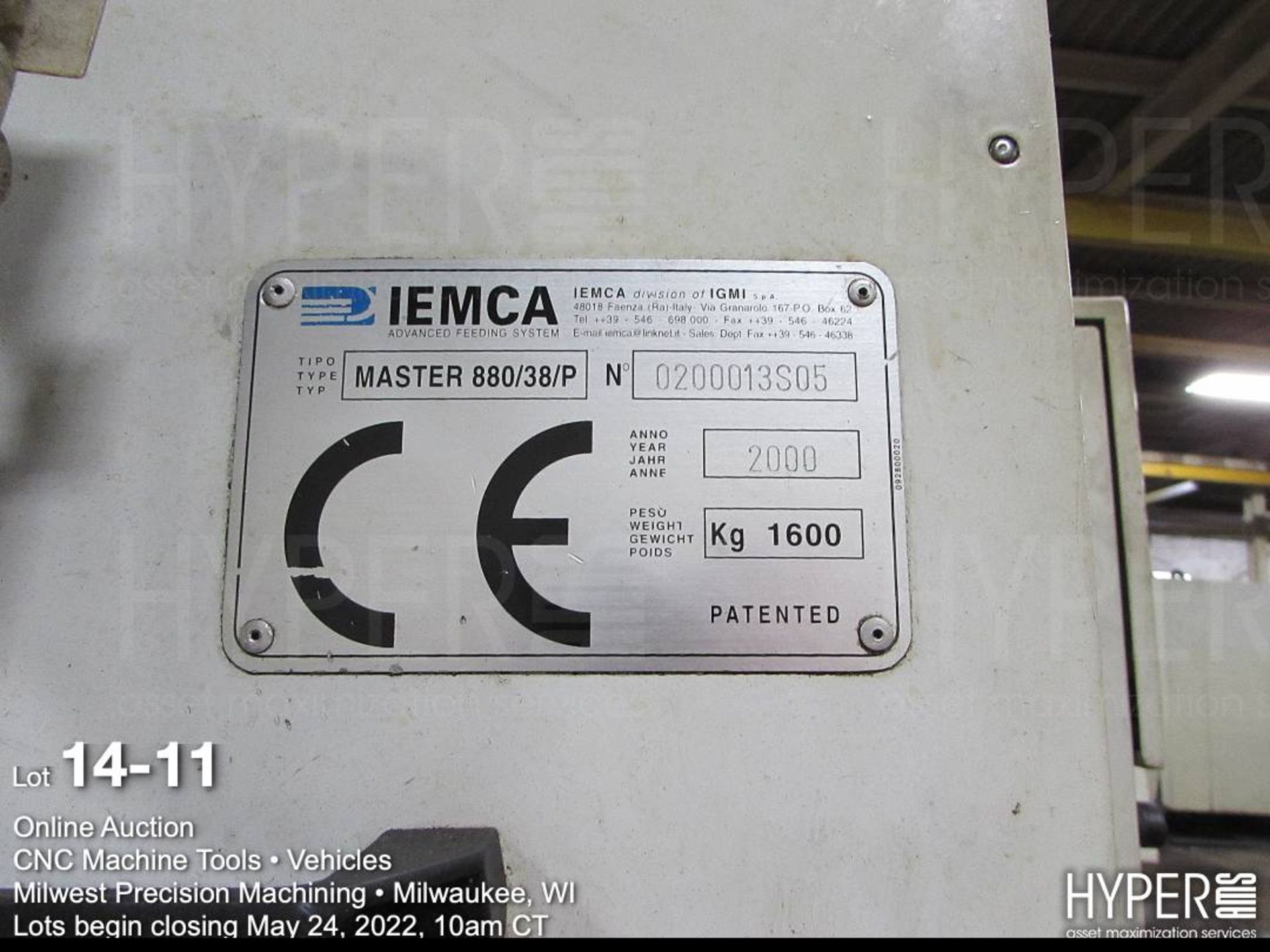 IEMCA Master 880/38/P bar feeder, bar length 10.9', bar diameter capacity 2 3/4", S/N 0200013S05 (20 - Image 11 of 11