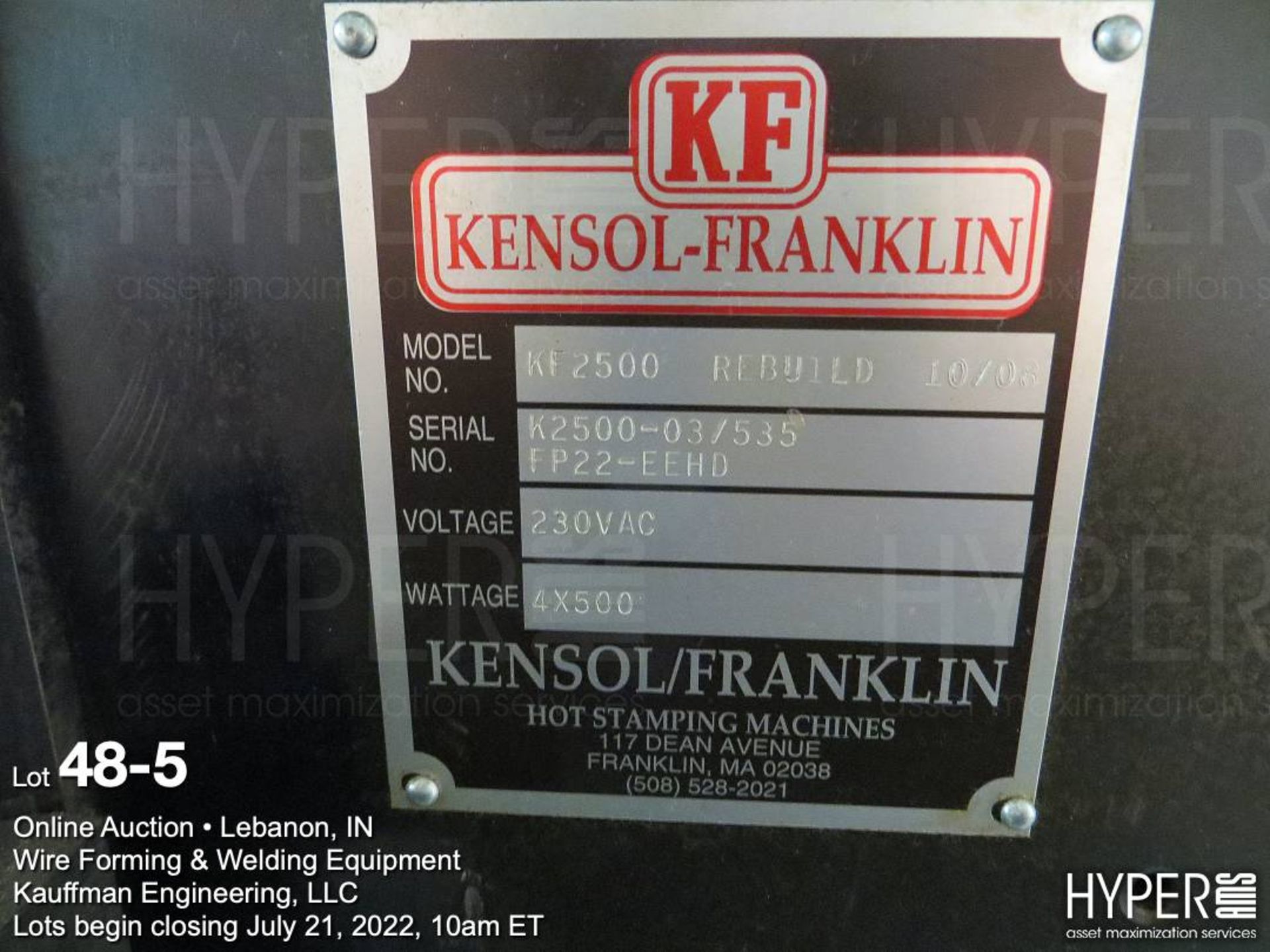 Kensol-Franklin KF2500 Hot Stamping Machine - Image 5 of 5