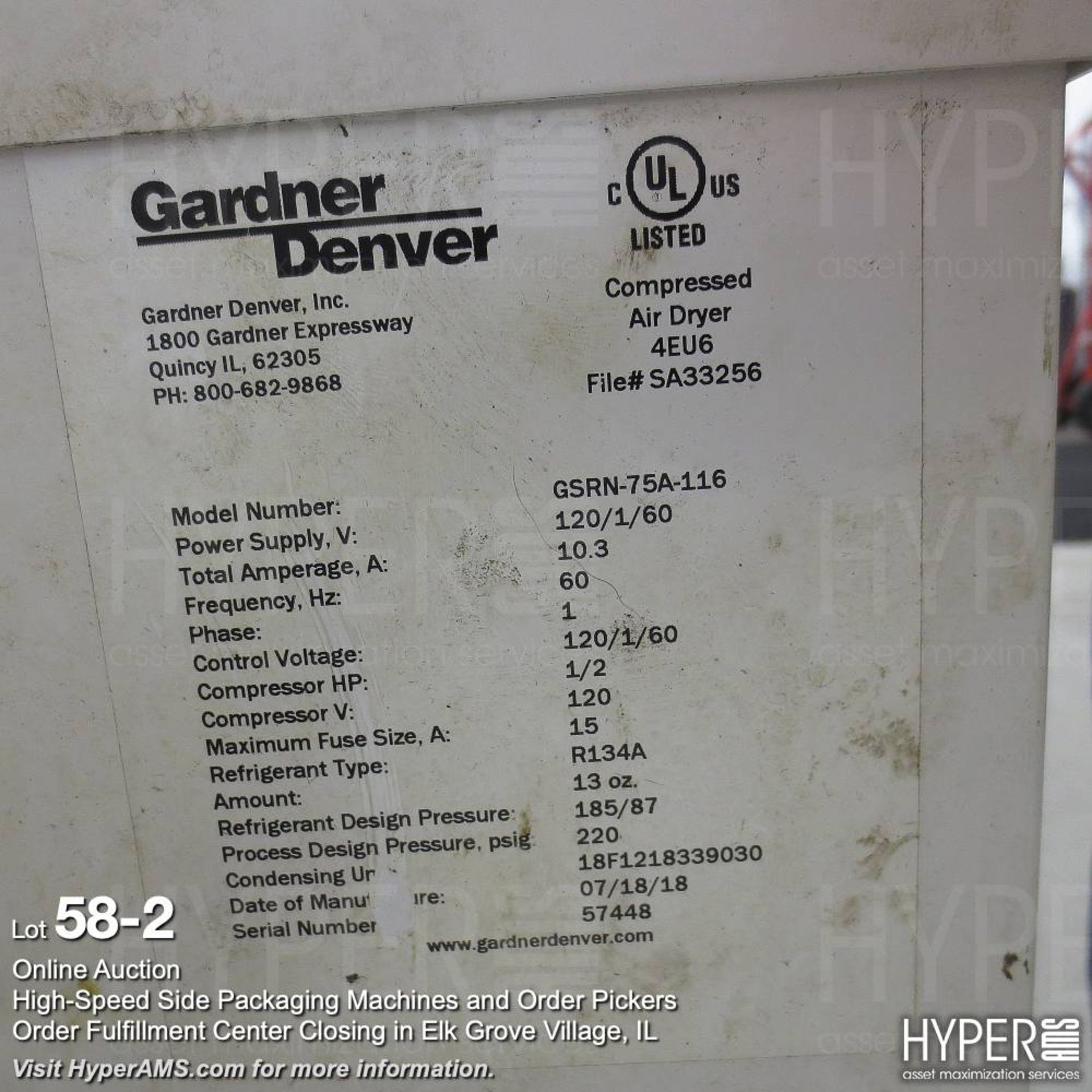 Gardner Denver compressed air dryer GSRN-75A- - Image 2 of 2