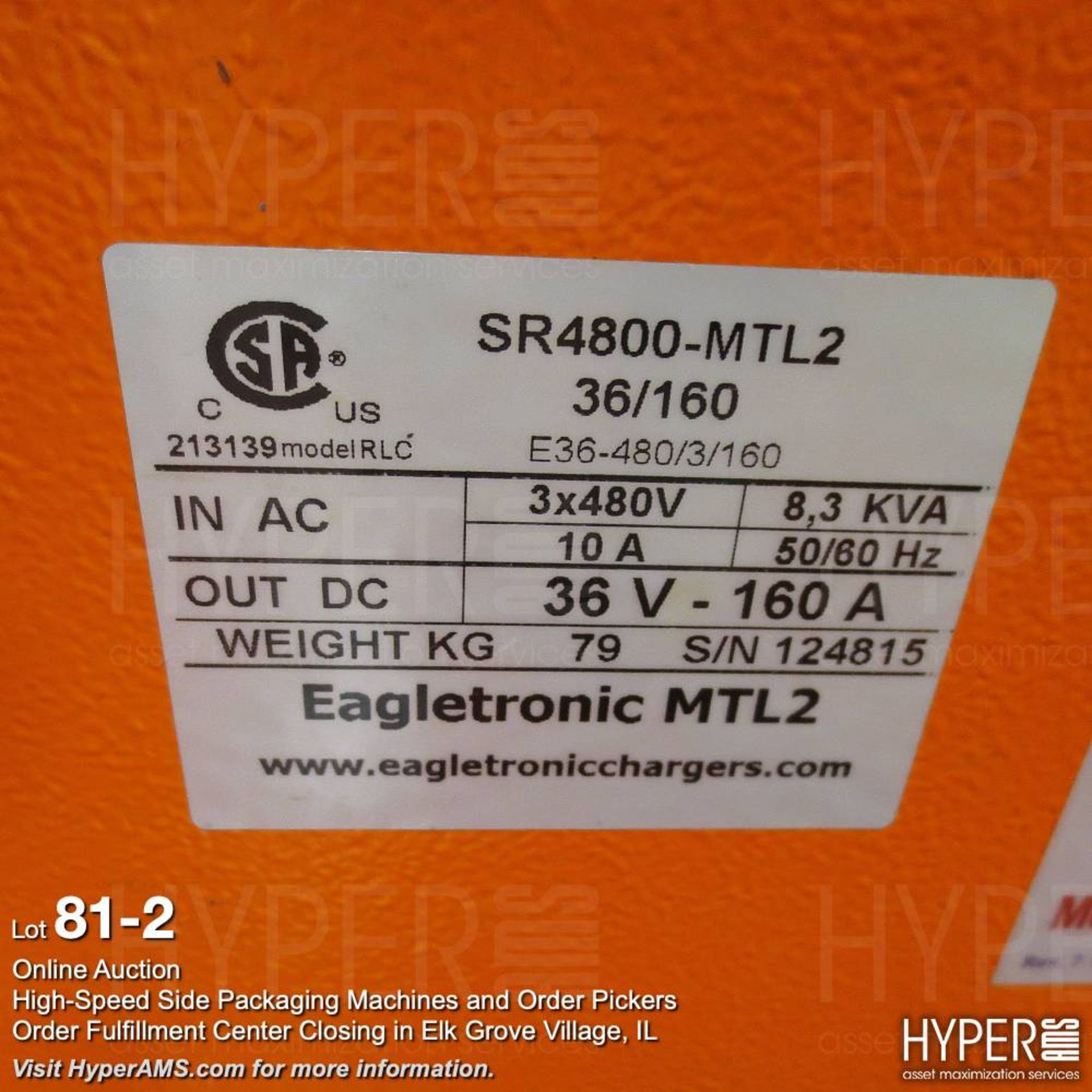 Eagletronic MTL2 36V charger, 480V 3 ph - Image 2 of 3