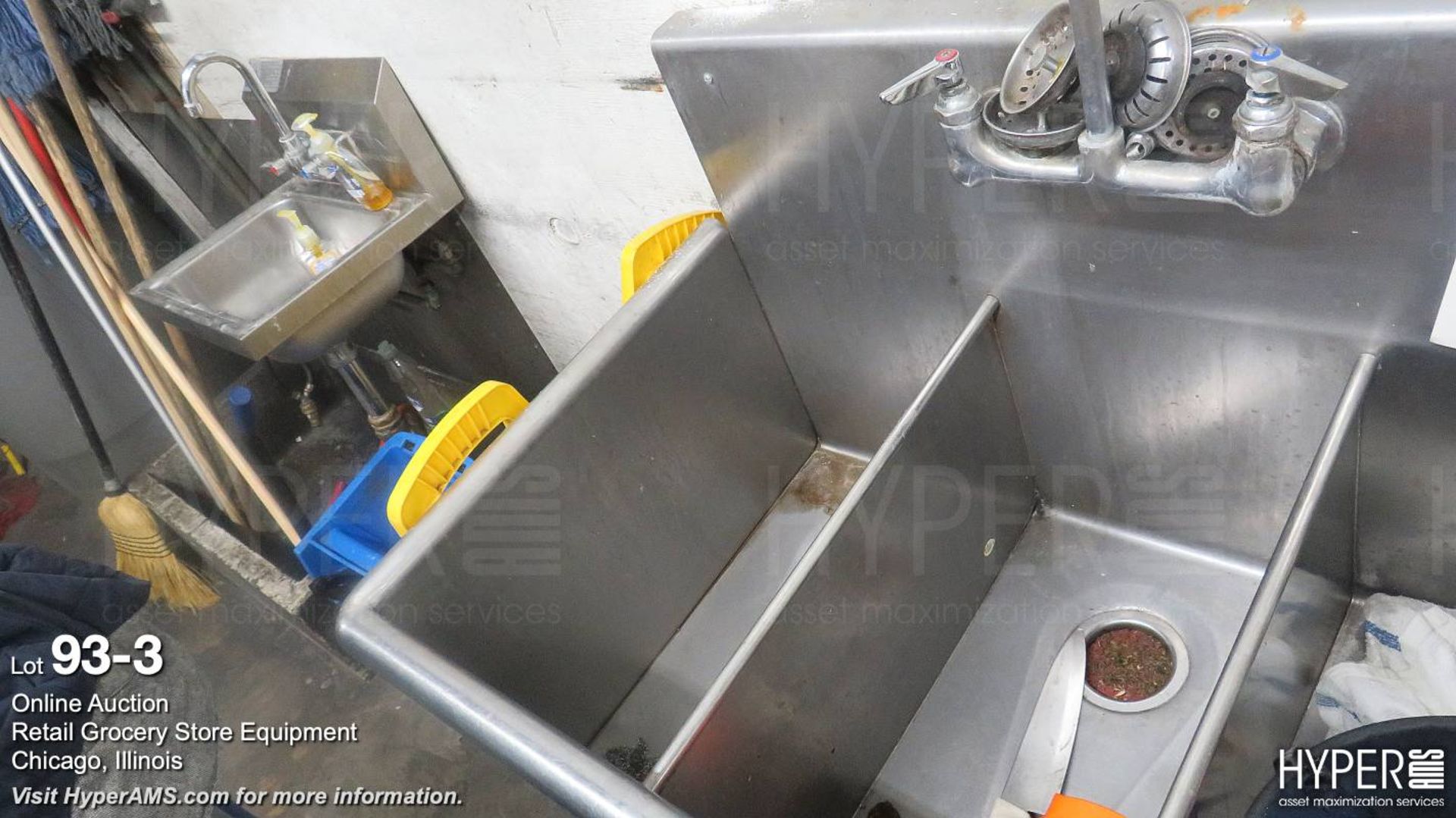 Three Compartment Stainless Steel Sink (39" X 24" X 30") & Stainless Hand Wash Sink- Both Need Disco - Image 3 of 4