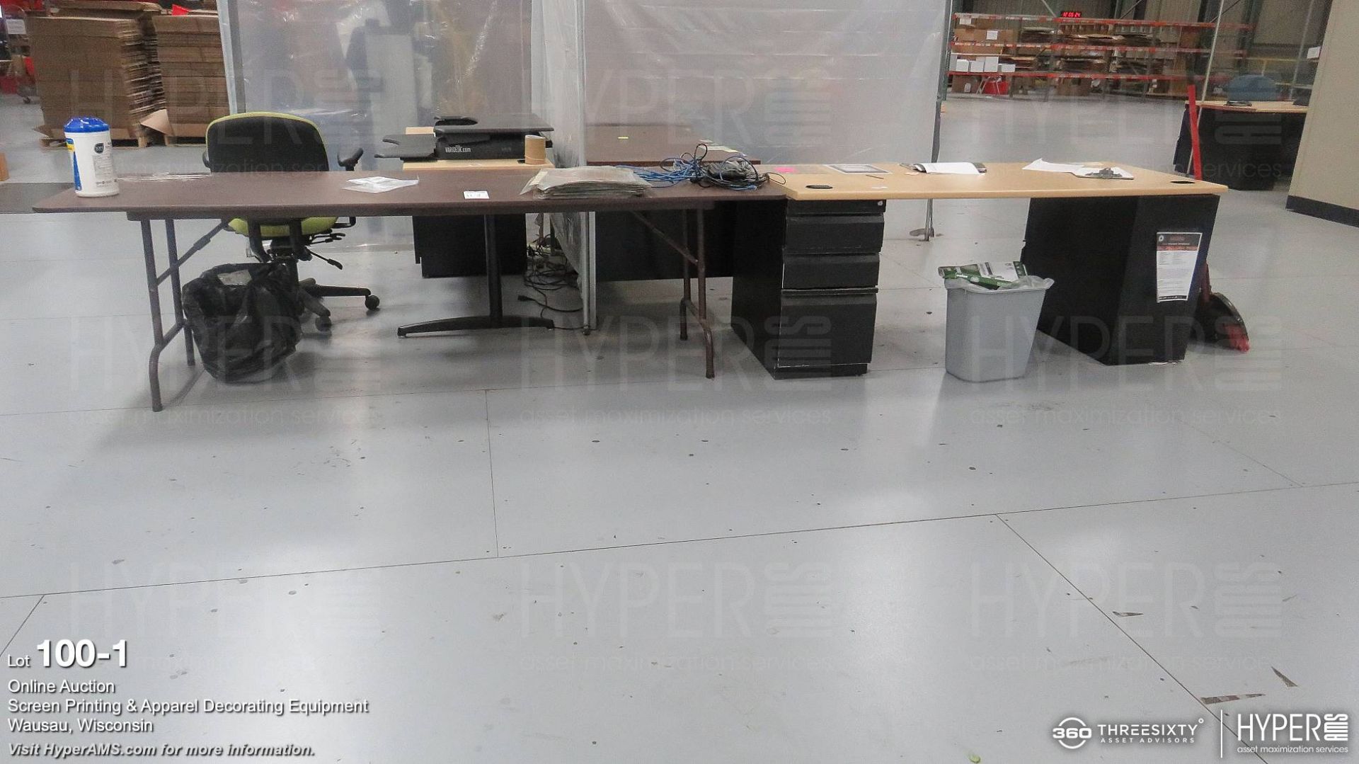 (3) Desks and (2) 8ft folding tables