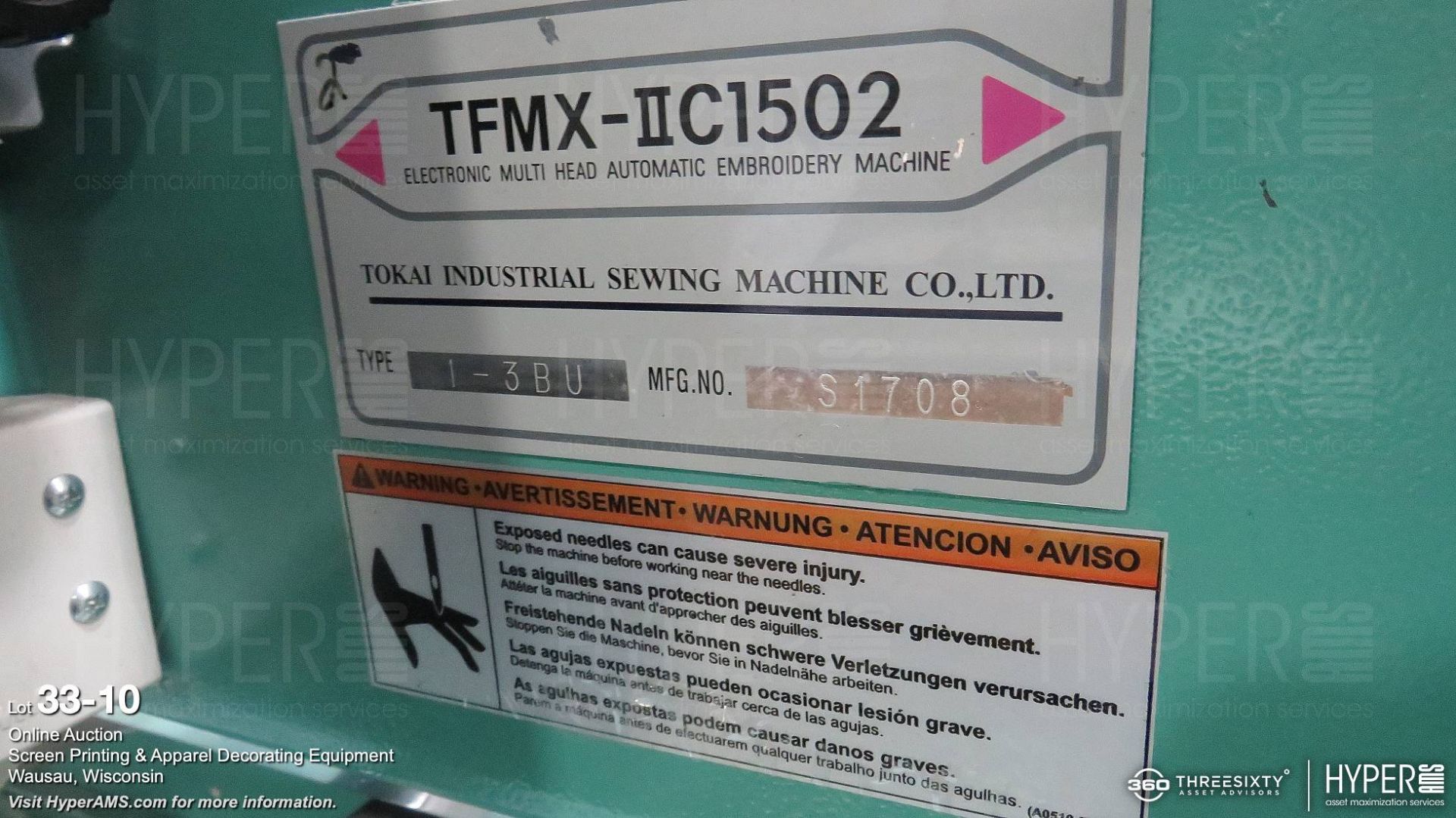 Tajima TFMX-iic-1502 15 needle twin head embroidery machine, sn S1708 - Image 10 of 10