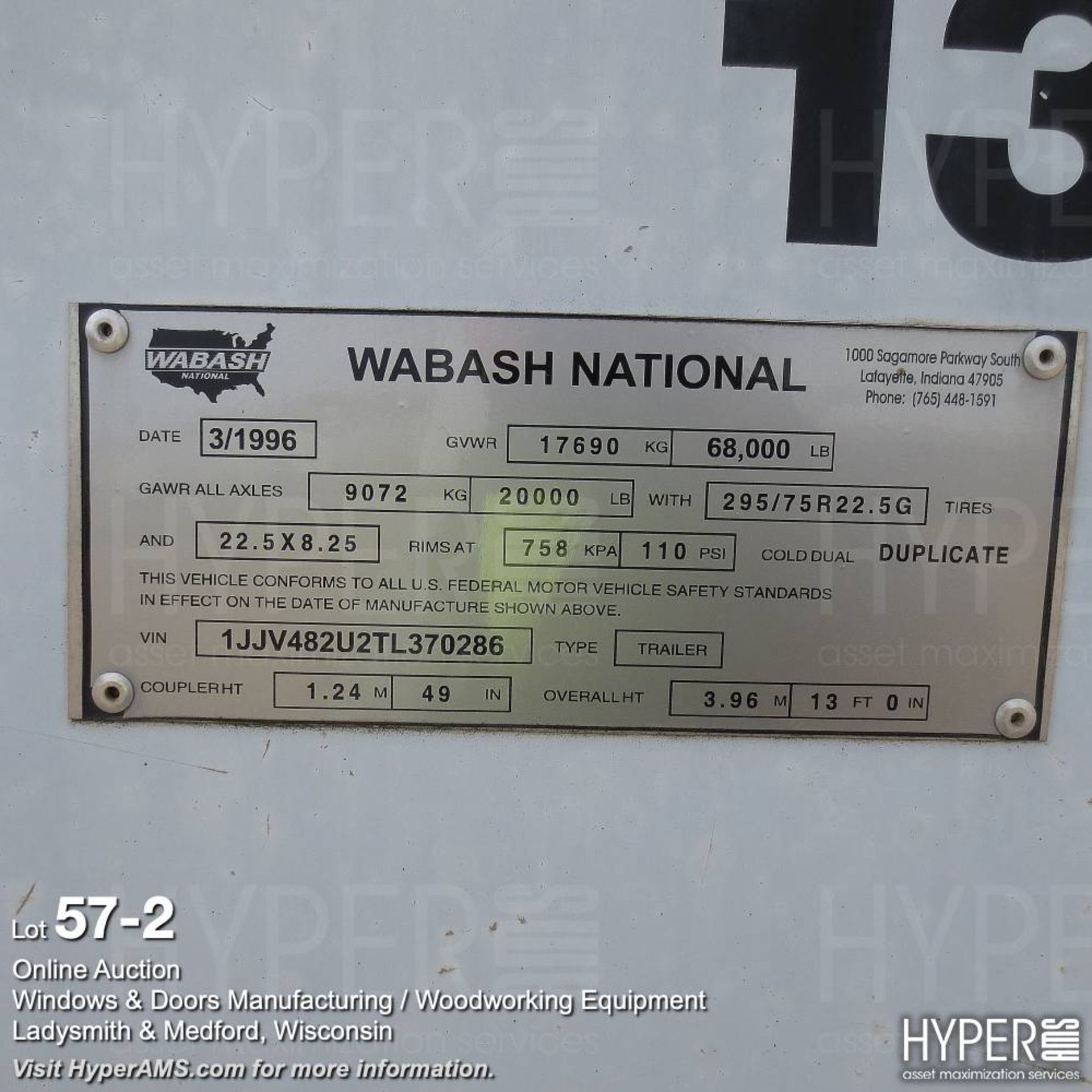 Wabash 48' storage trailer SA102CW year 1996 - Image 2 of 13
