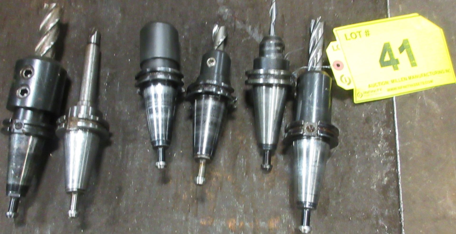 LOT OF (6) CAT40 TOOL HOLDERS W/ CUTTING ATTACHMENTS