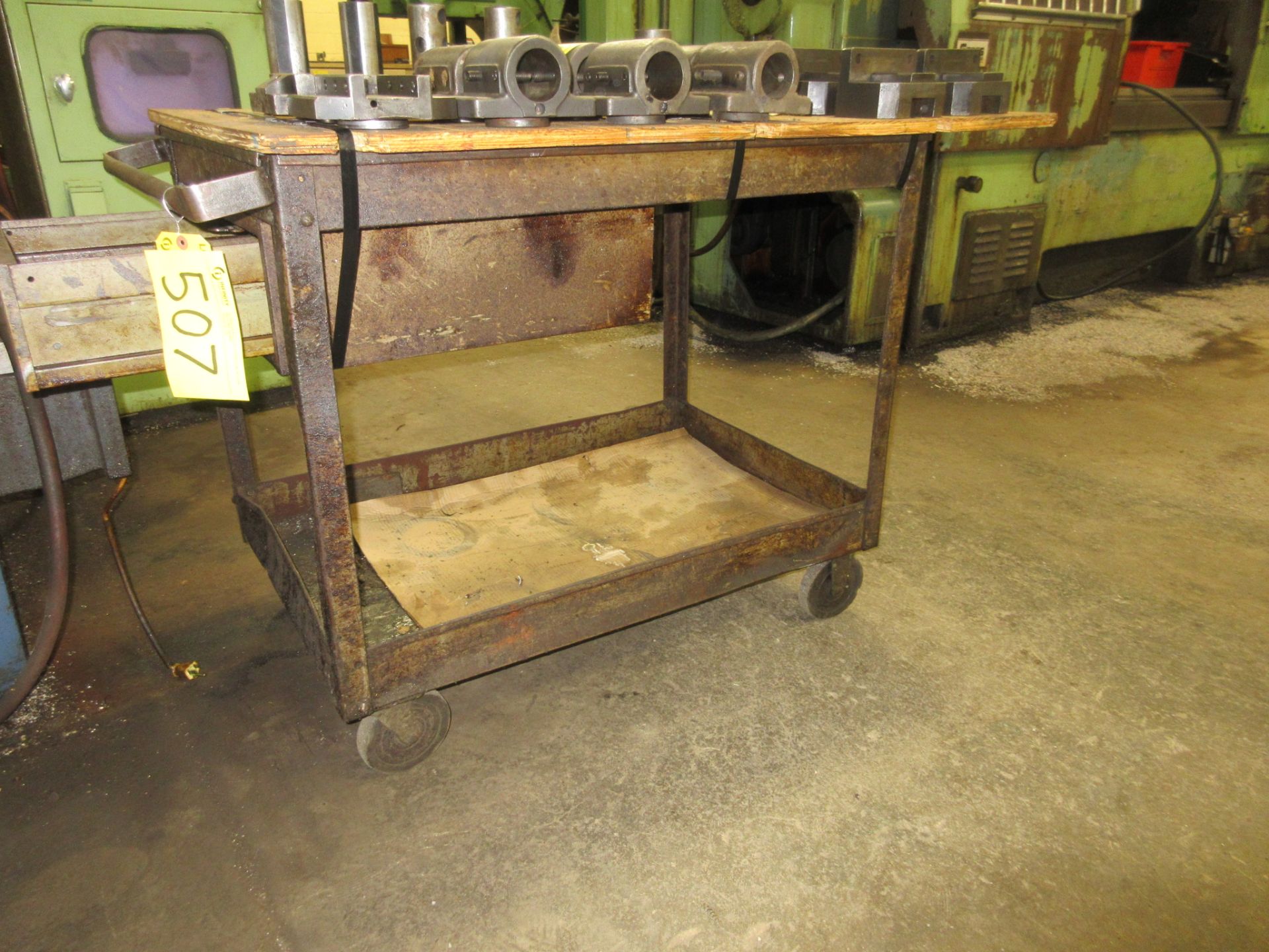 APPROX. 28"W X 45"L X 32"H 2-LEVEL STEEL / WOOD SHOP CART