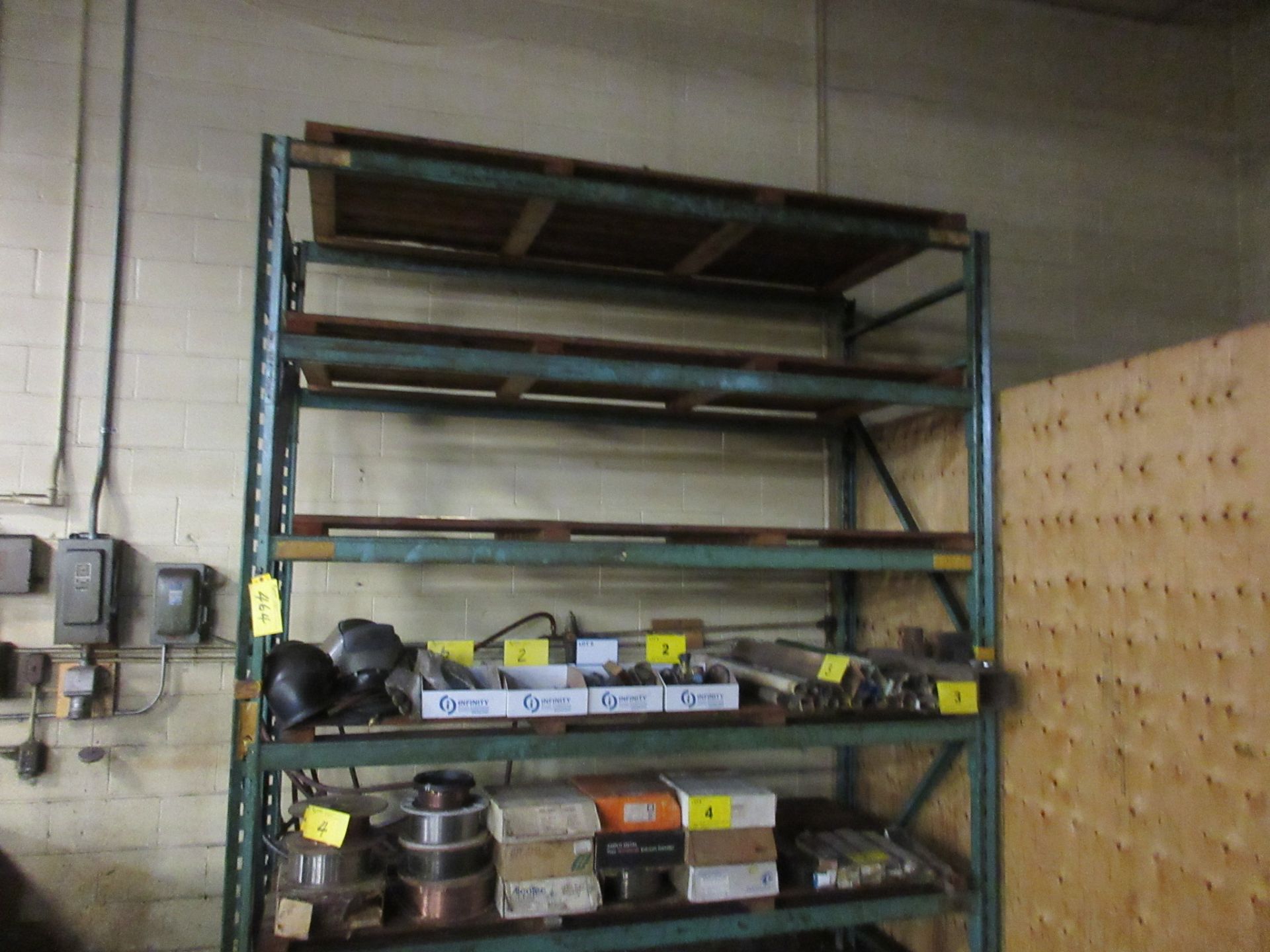 LOT OF (2) SECTIONS OF PALLET RACKING W/ PLYWOOD SHELVES, APPROX. 10'W X 42"D X 10'H FOR EACH (NO - Image 2 of 2