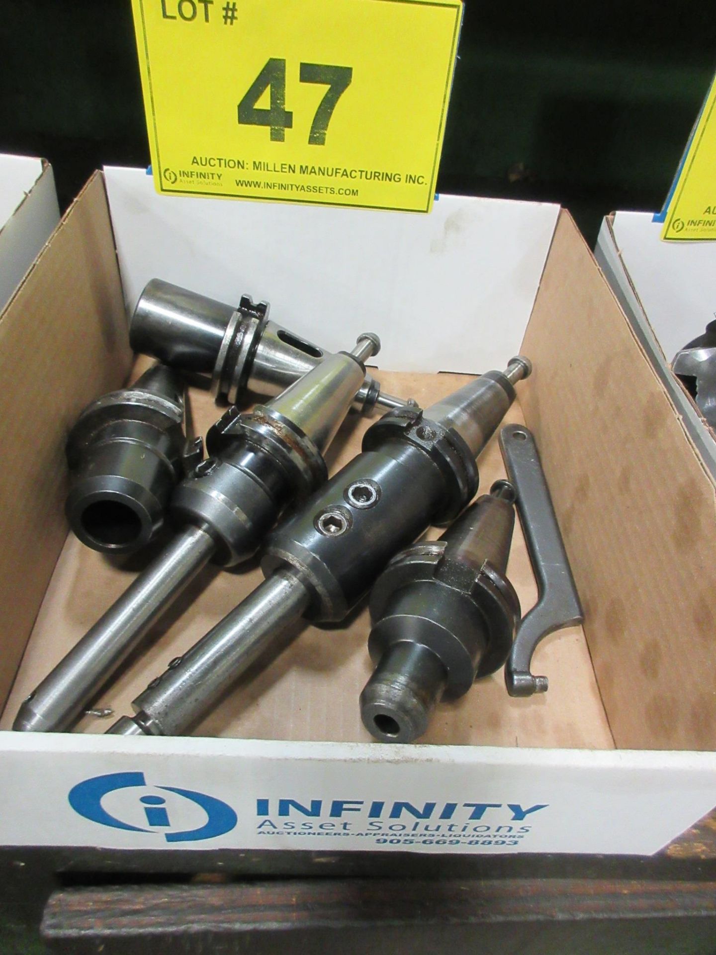 LOT OF (5) CAT40 TOOL HOLDERS W/ CUTTING ATTACHMENTS