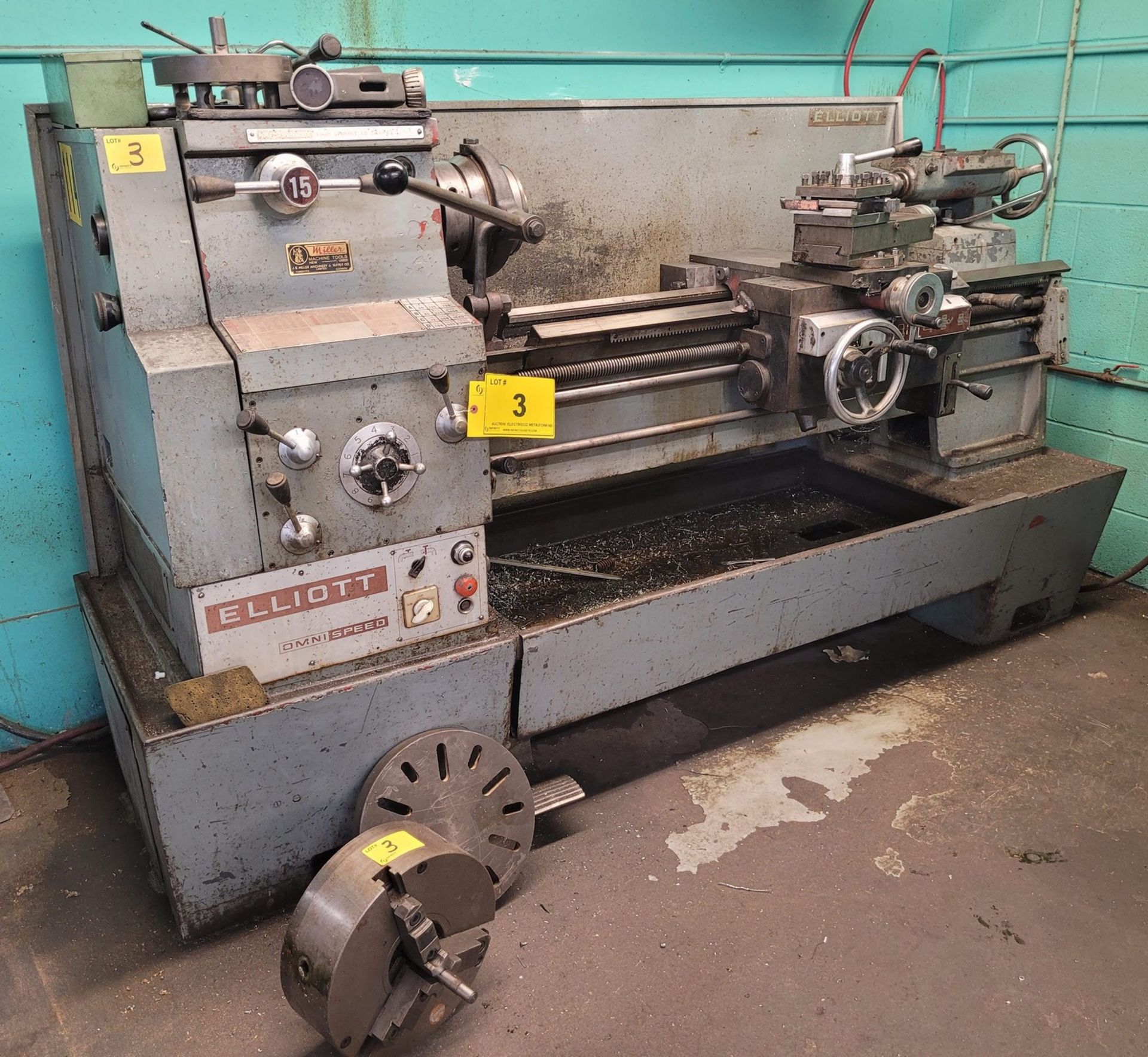 ELLIOT MS30/2500 OMNI SPEED LATHE, 15” SWING, 60” BED, COLLET CHUCK, TOOLPOST, TAILSTOCK, SPEEDS