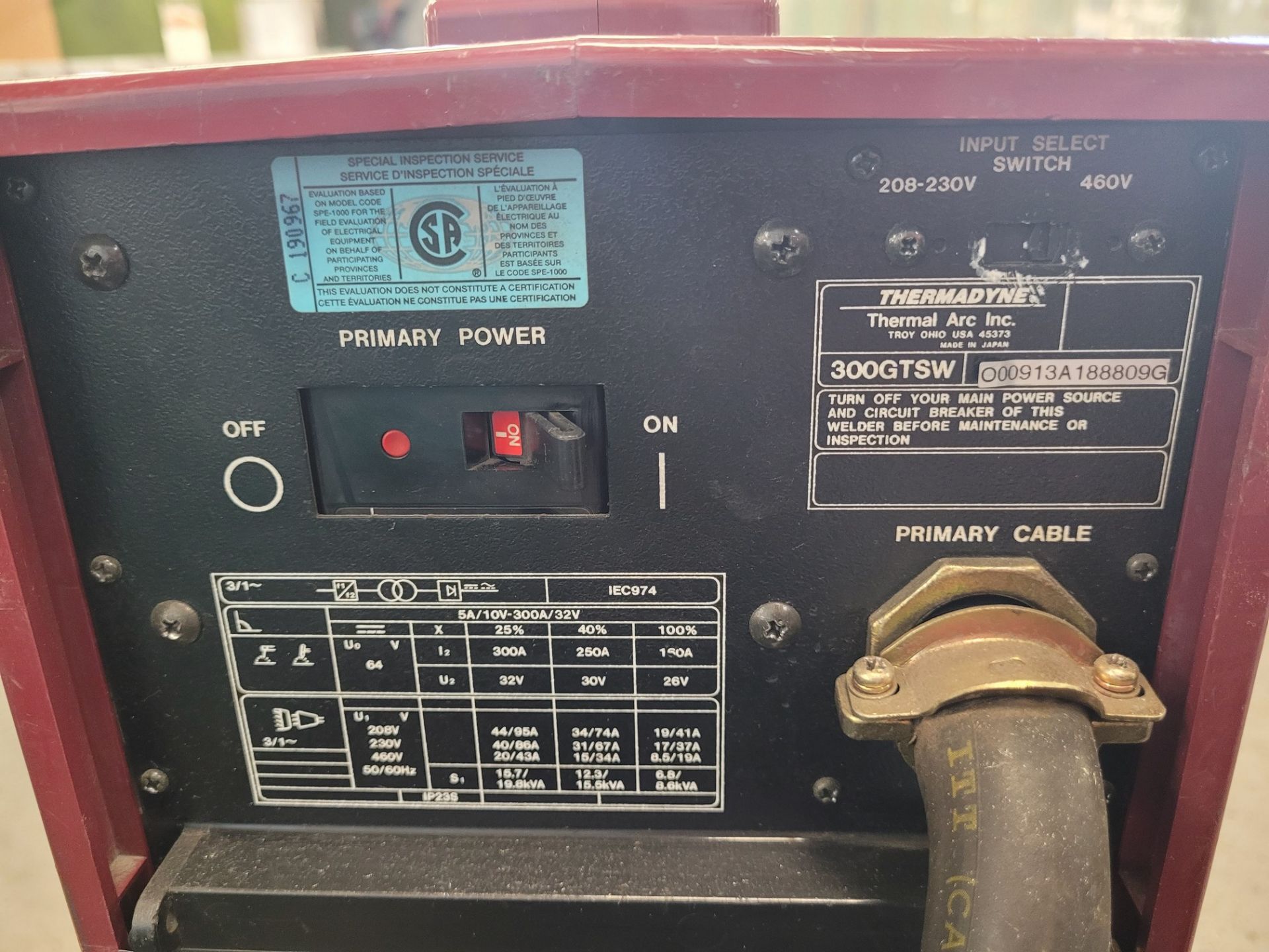 THERMAL ARC 300GTSW ARC WELDER, S/N 000913A188809G W/ TWECO TC900 COOLING UNIT (NO TANKS) - Image 5 of 5