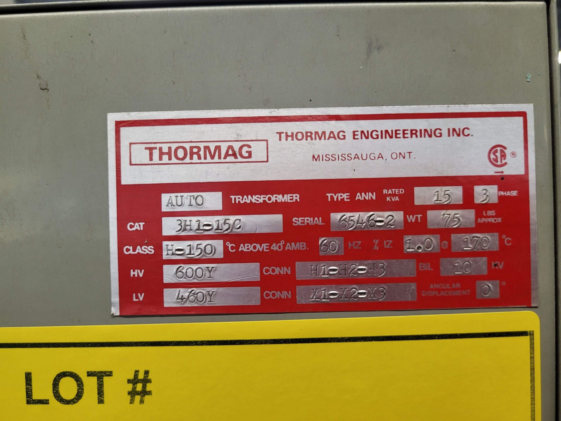 LOT (2) THORMAG TRANSFORMERS, 15 KVA, 35 KVA - Image 2 of 4