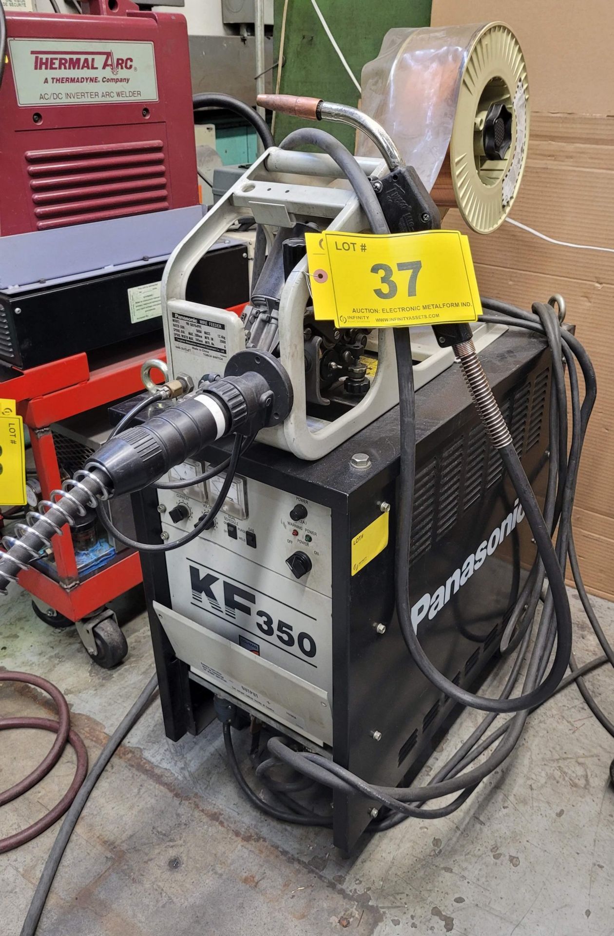 PANASONIC KF350 MIG WELDER, S/N 2000 E0253 W/ PANASONIC YW-501FK4YVE WIRE FEEDER (NO TANKS)