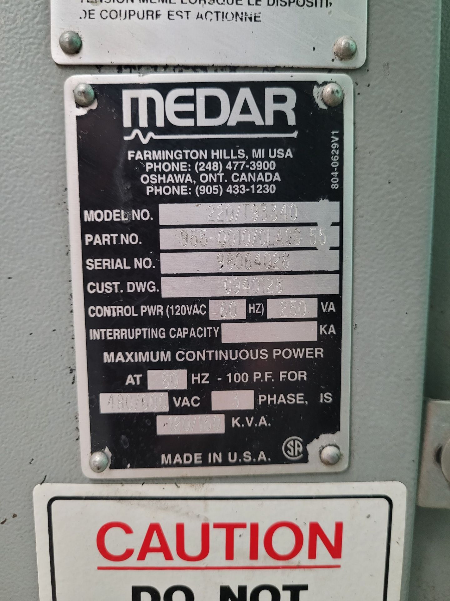 WELD-O-MATIC AF-2B SPOT WELDER, 75 KVA, 24" THROAT, MEDWELD 200S CONTROL, S/N 3259 (RIGGING FEE $ - Image 8 of 8