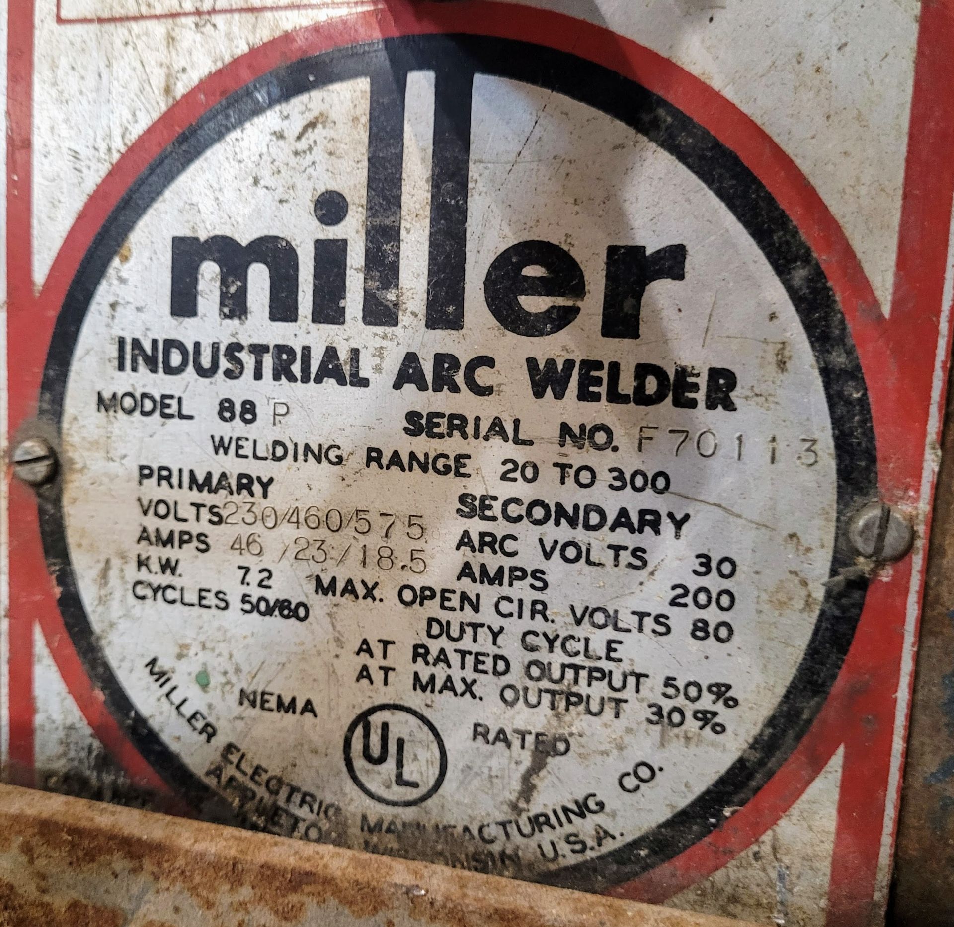 MILLER 88P INDUSTRIAL ARC WELDER - Image 4 of 4