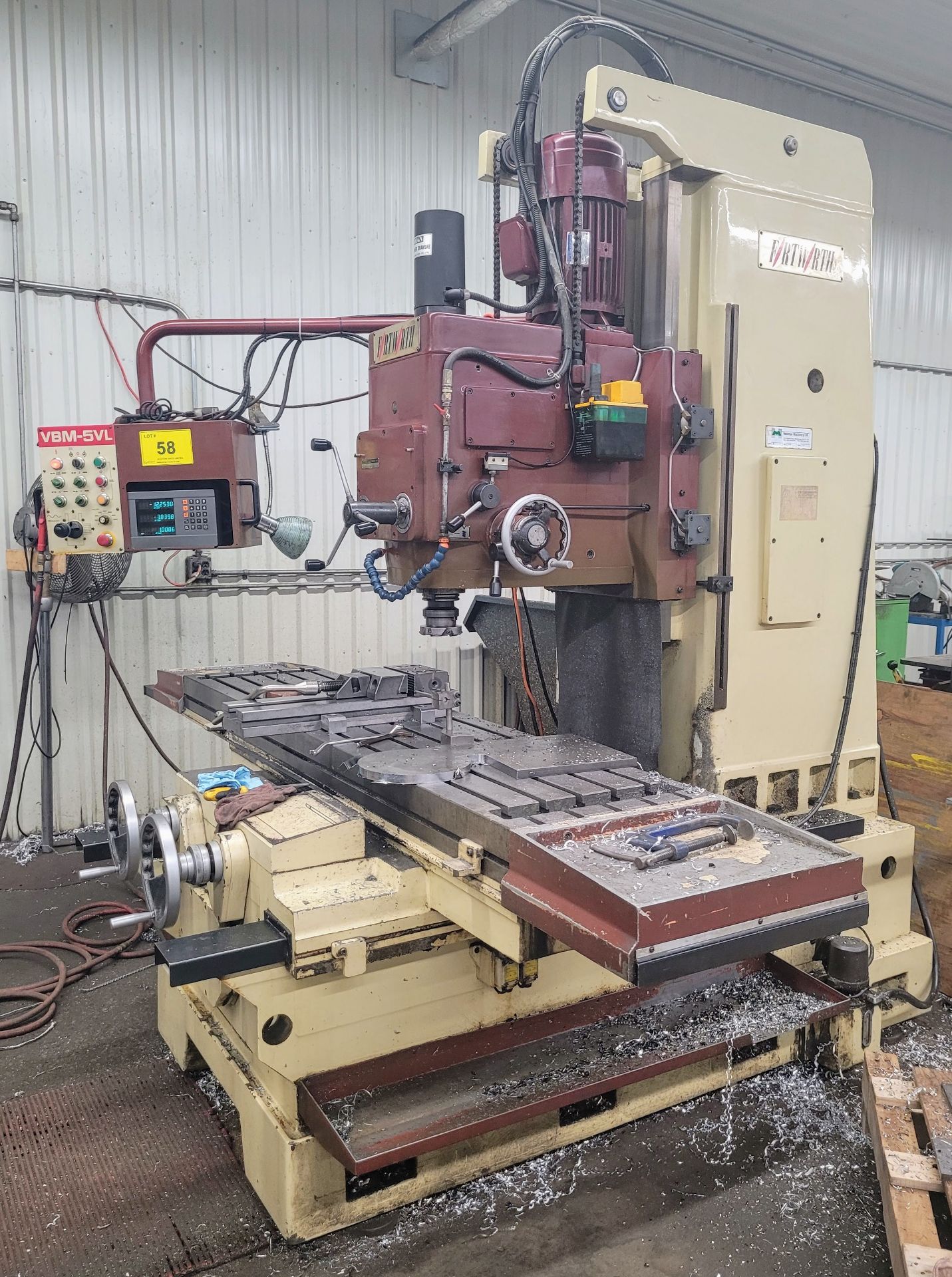 2002 FORTWORTH VBM-5VL VERTICAL MILLING MACHINE, ALIGN POWER DRAWBAR, HEIDENHAIN 3-AXIS DRO, 86.5” X