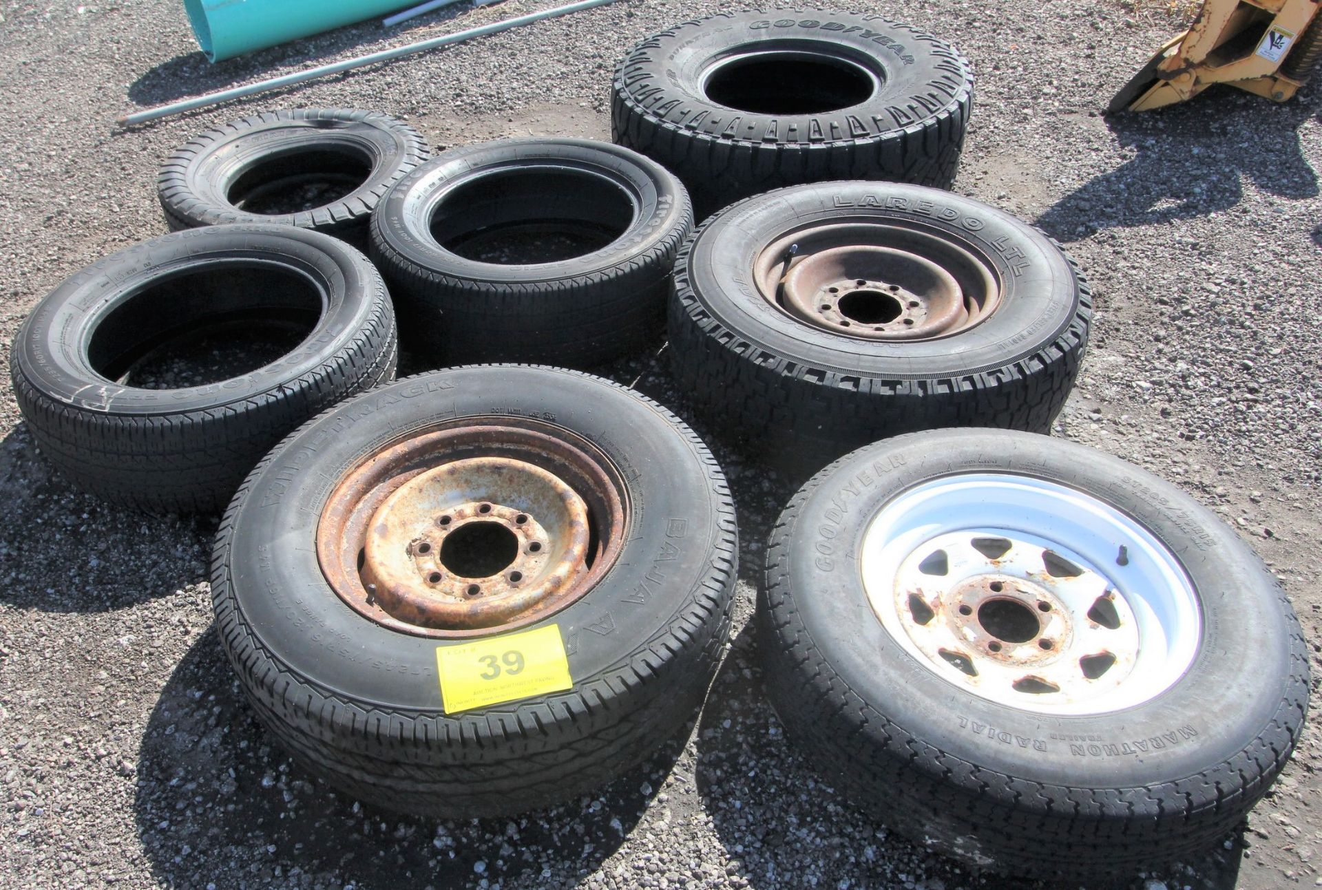 LOT OF (7) ASST. TIRES, SOME W/ RIMS