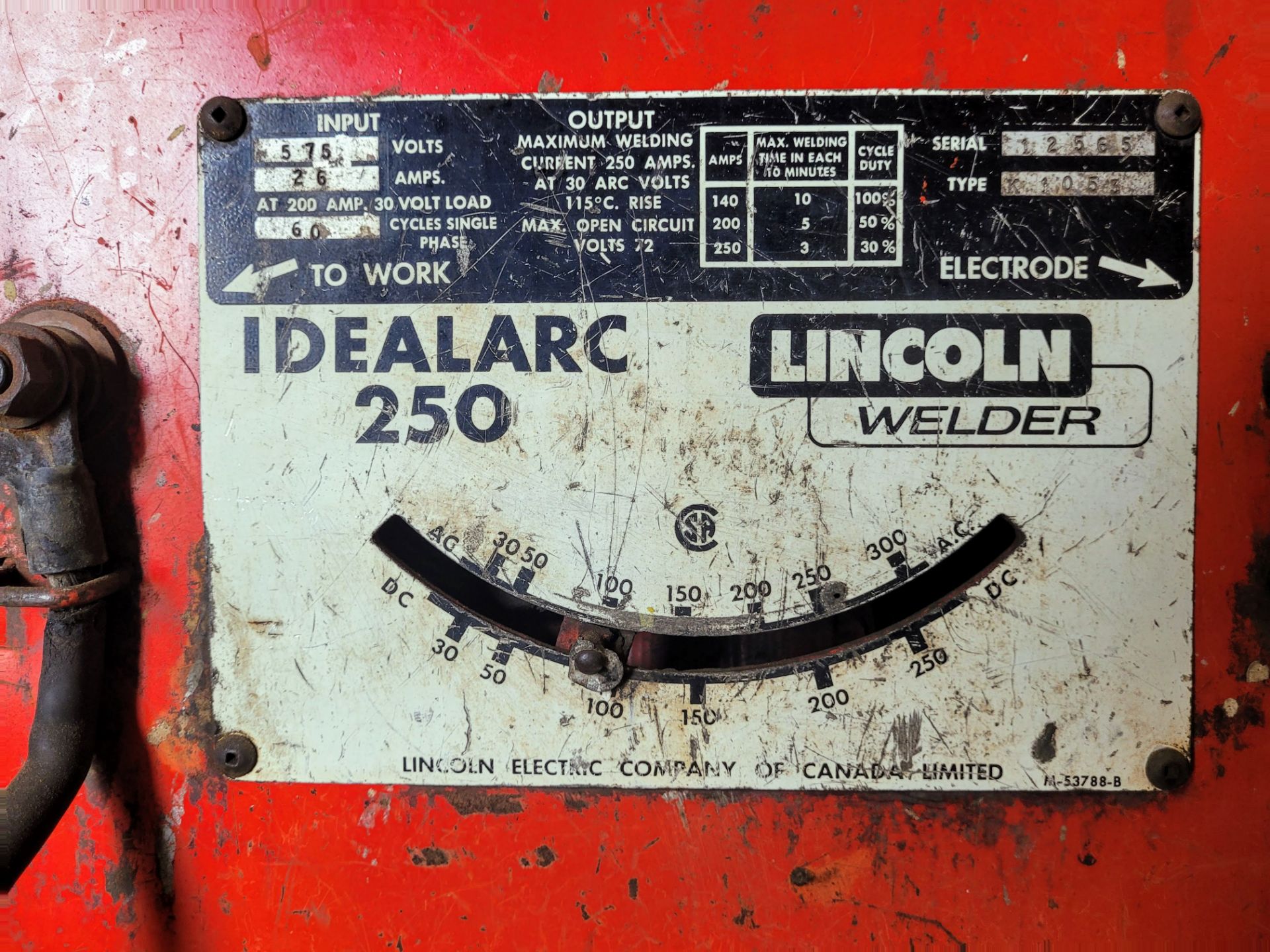 LINCOLN IDEALARC 250 WELDER, S/N: 12565 - Image 2 of 4