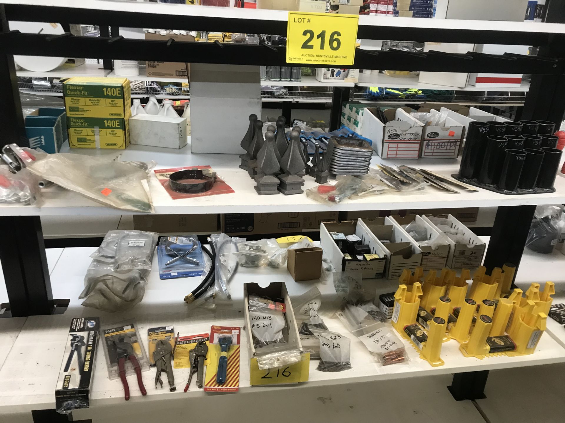 CONTENTS OF (2) SHELVES IN (1) SECTION OF DISPLAY RACK INCLUDING TOOLS, TIPS, CLAMPING FIXTURES,