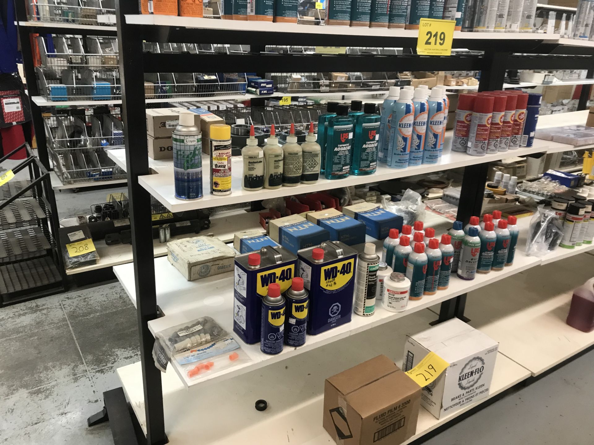 CONTENTS OF (4) SHELVES IN (1) SECTION OF DISPLAY RACKS INCLUDING LUBRICANTS, CLEANERS, FLUIDS, ETC.