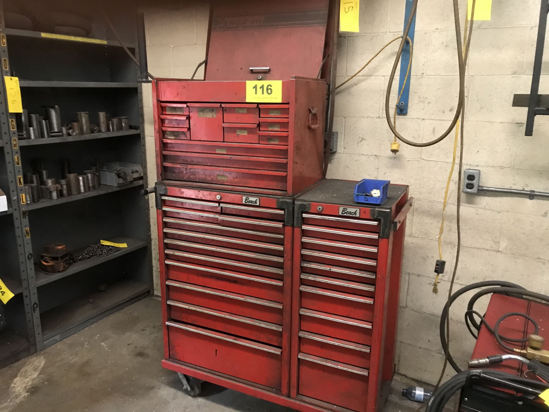 BEACH / SNAP-ON TOOL CHESTS W/ CASTORS, BEACH HAS 22-DRAWERS, SNAP-ON HAS 12-DRAWERS (NO CONTENTS)