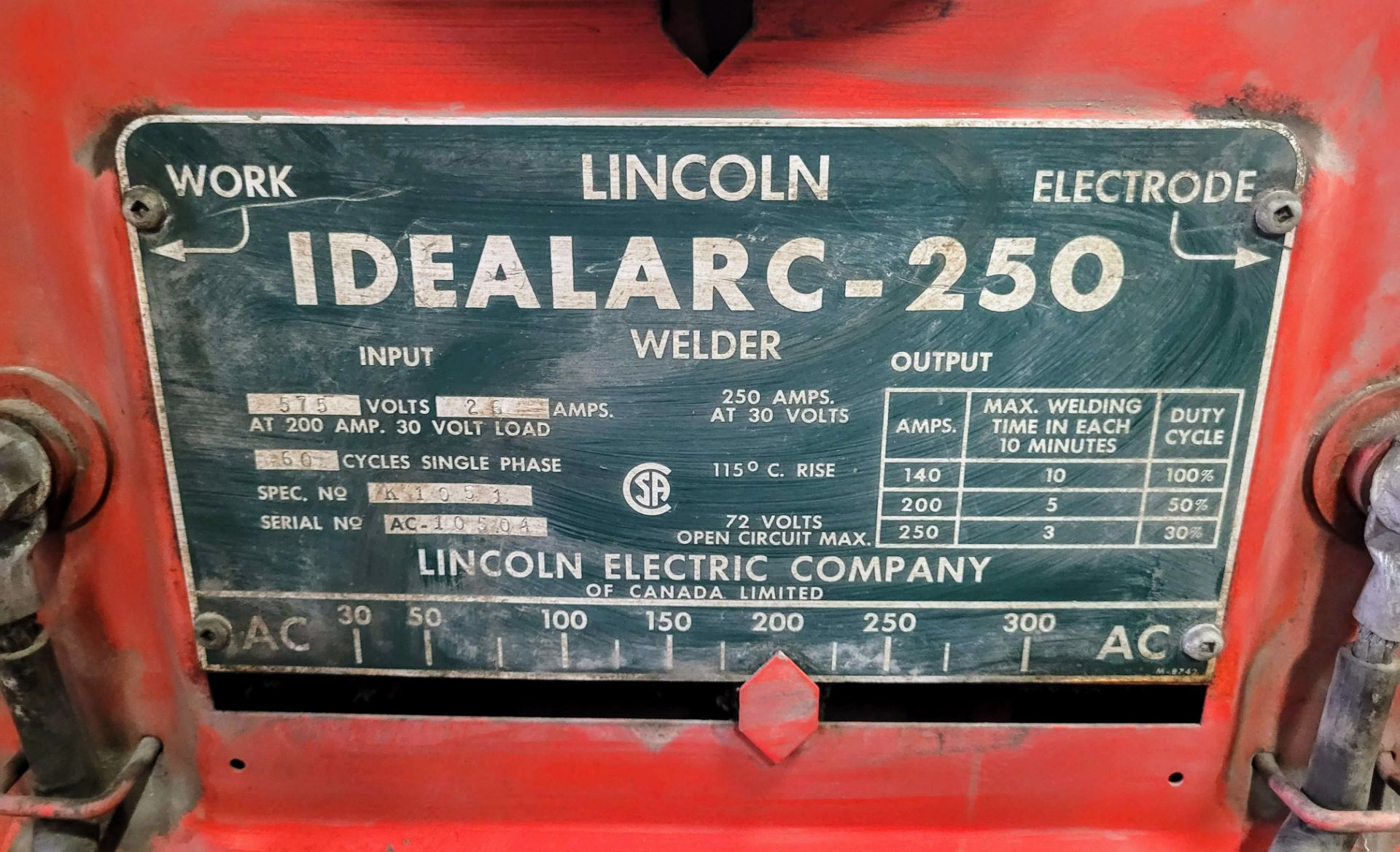 LINCOLN IDEALARC 250 WELDER, S/N: AC10504 - Image 3 of 3