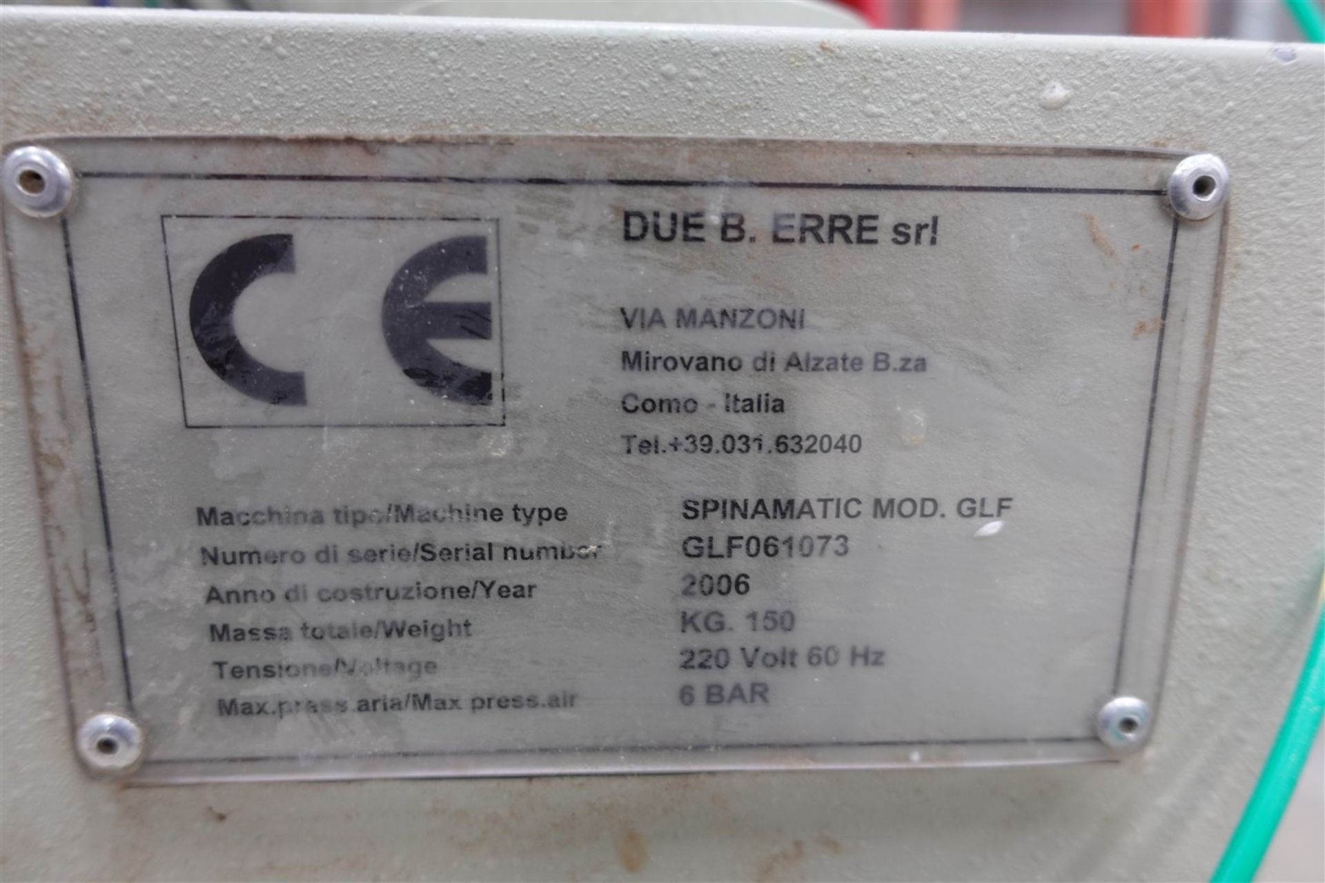 2006 MIROVANO DI ALZATE BRIANZA GLUE & DOWEL INSERTION MACHINE, TYPE SPINAMATIC MOD GLF, S/N - Image 3 of 3