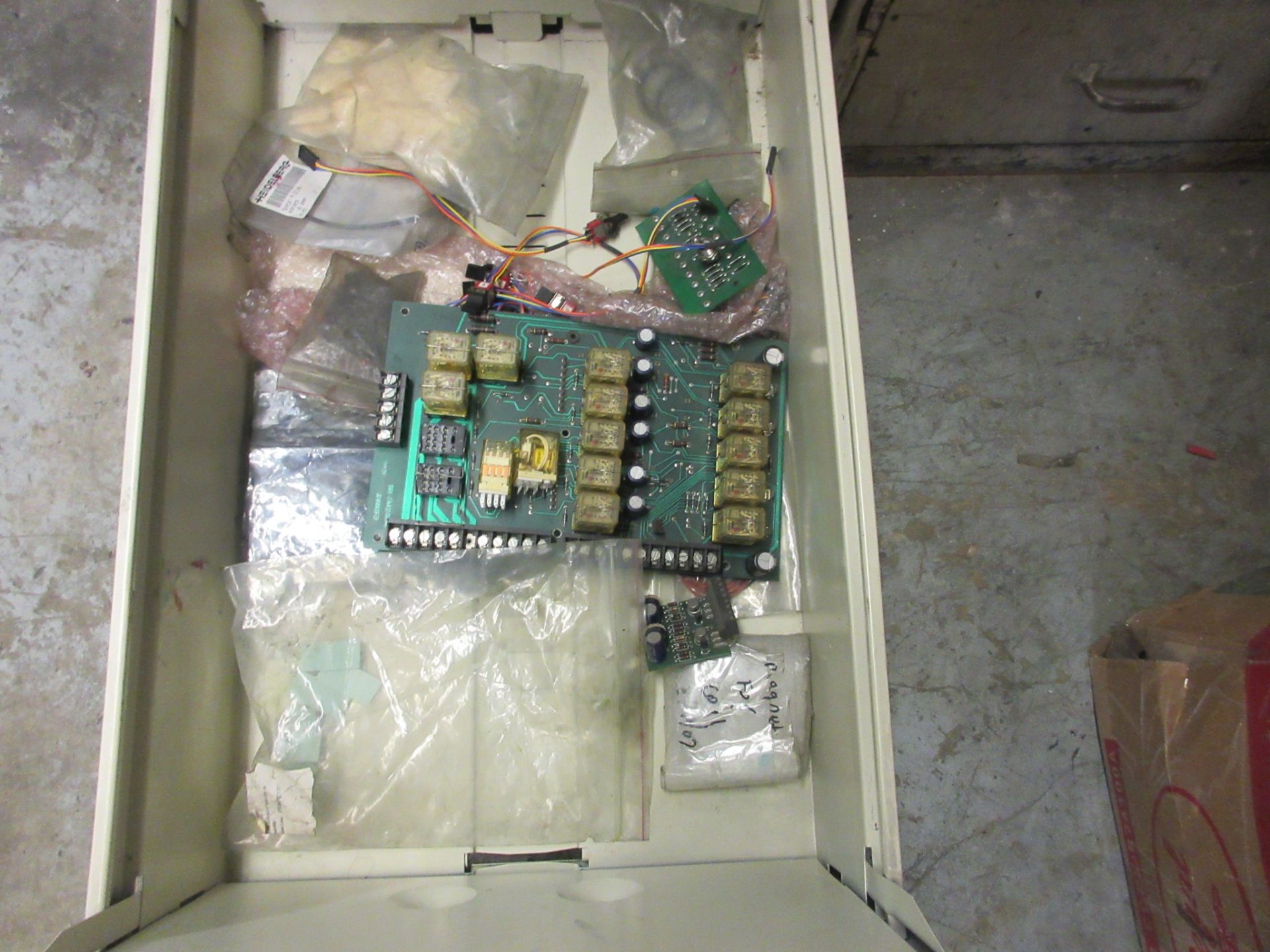 3-DRAWER FILE CABINET W/ ELECTRICAL BOARDS, PARTS, ETC. - Image 3 of 3
