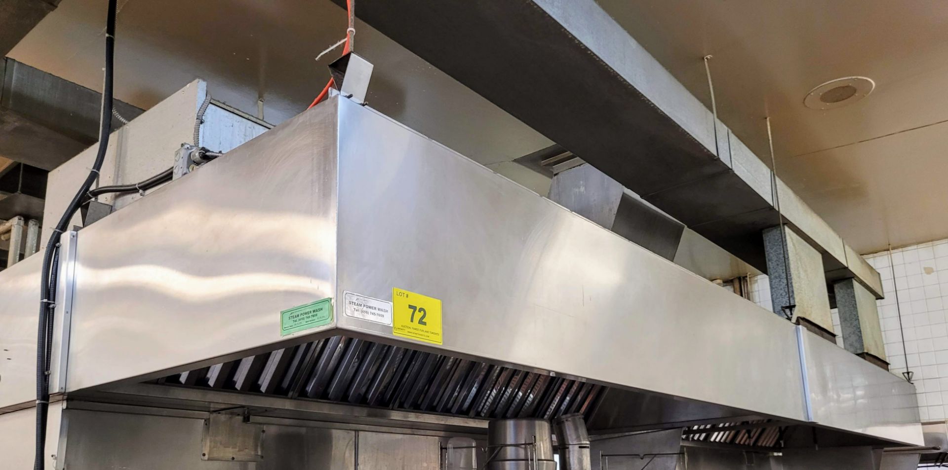 STAINLESS STEEL EXHAUST HOOD W/ FIRE SUPPRESSION, APPROX 20'L X 10'W