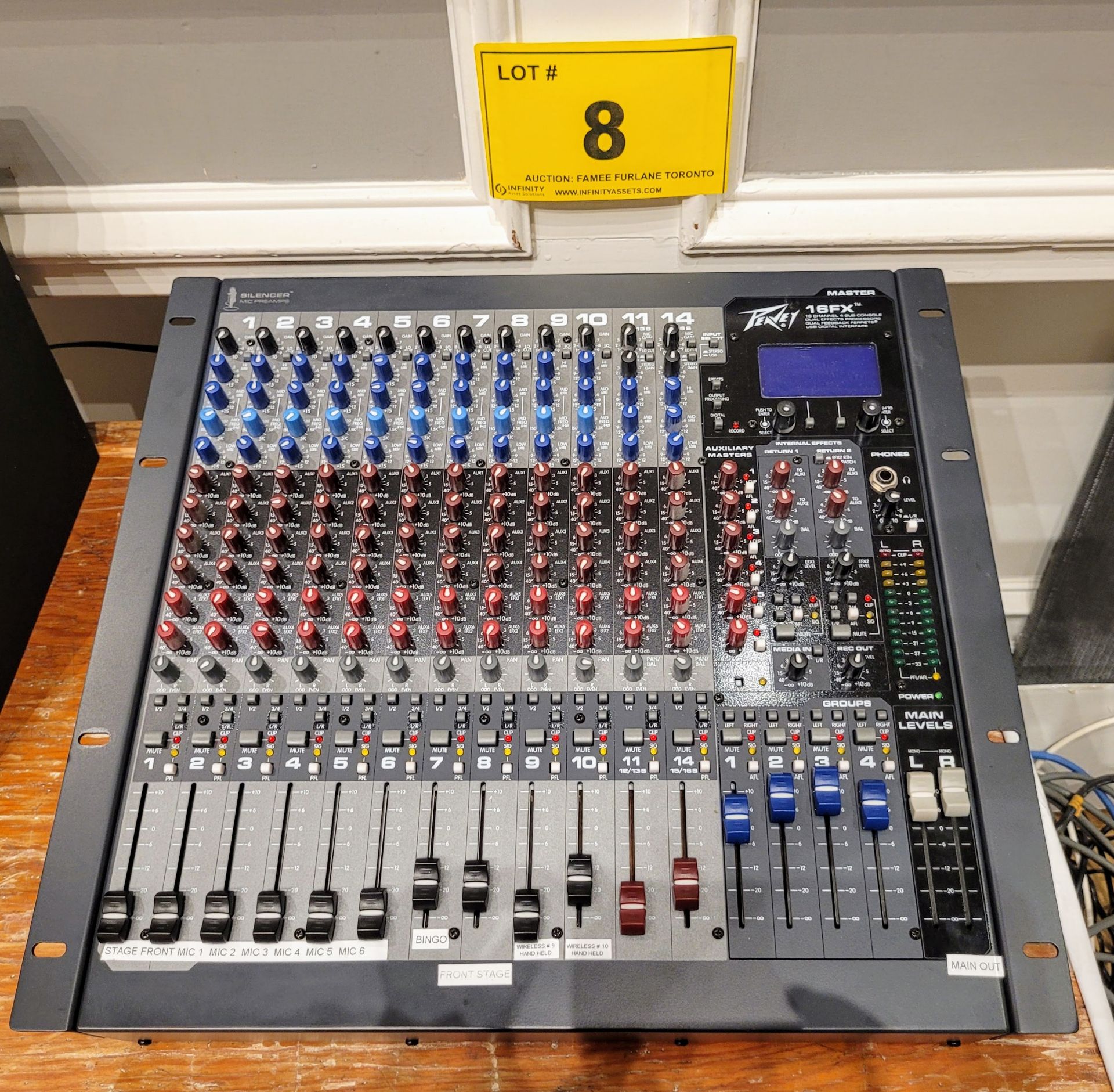 PEAVEY 16 FX SOUND MIXER, SIXTEEN CHANNEL, FOUR BUS CONSOLE, DUAL EFFECTS PROCESSOR, DUAL FEEDBACK