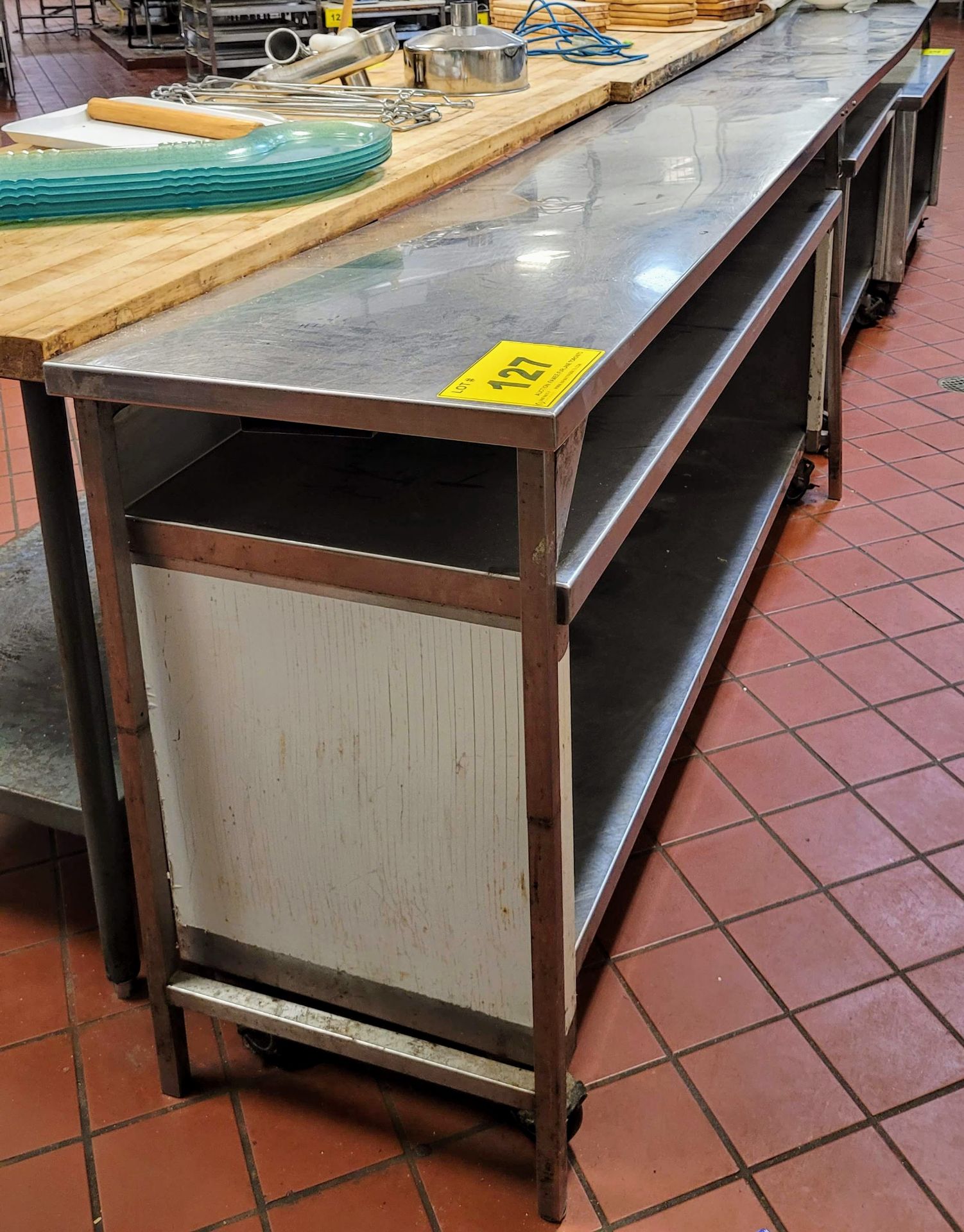 STAINLESS STEEL TABLE - (168"L X 20"W X 34"H)