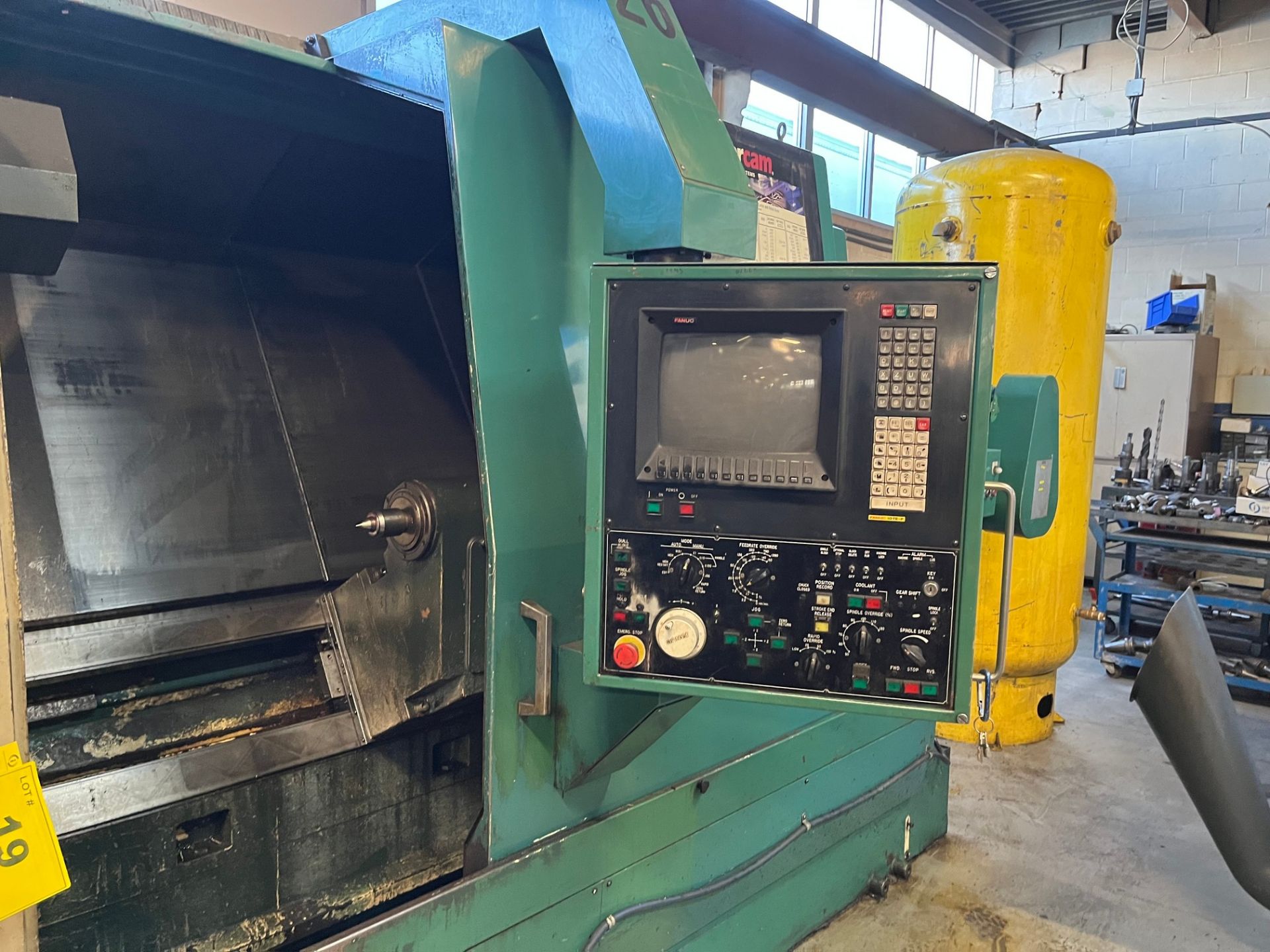 NAKAMURA-TOME SUPERTURN 5 CNC LATHE, FANUC 10TE-F, CNC CONTROL, 12" 3 JAW CHUCK, CHIP CONVEYOR, - Image 4 of 15