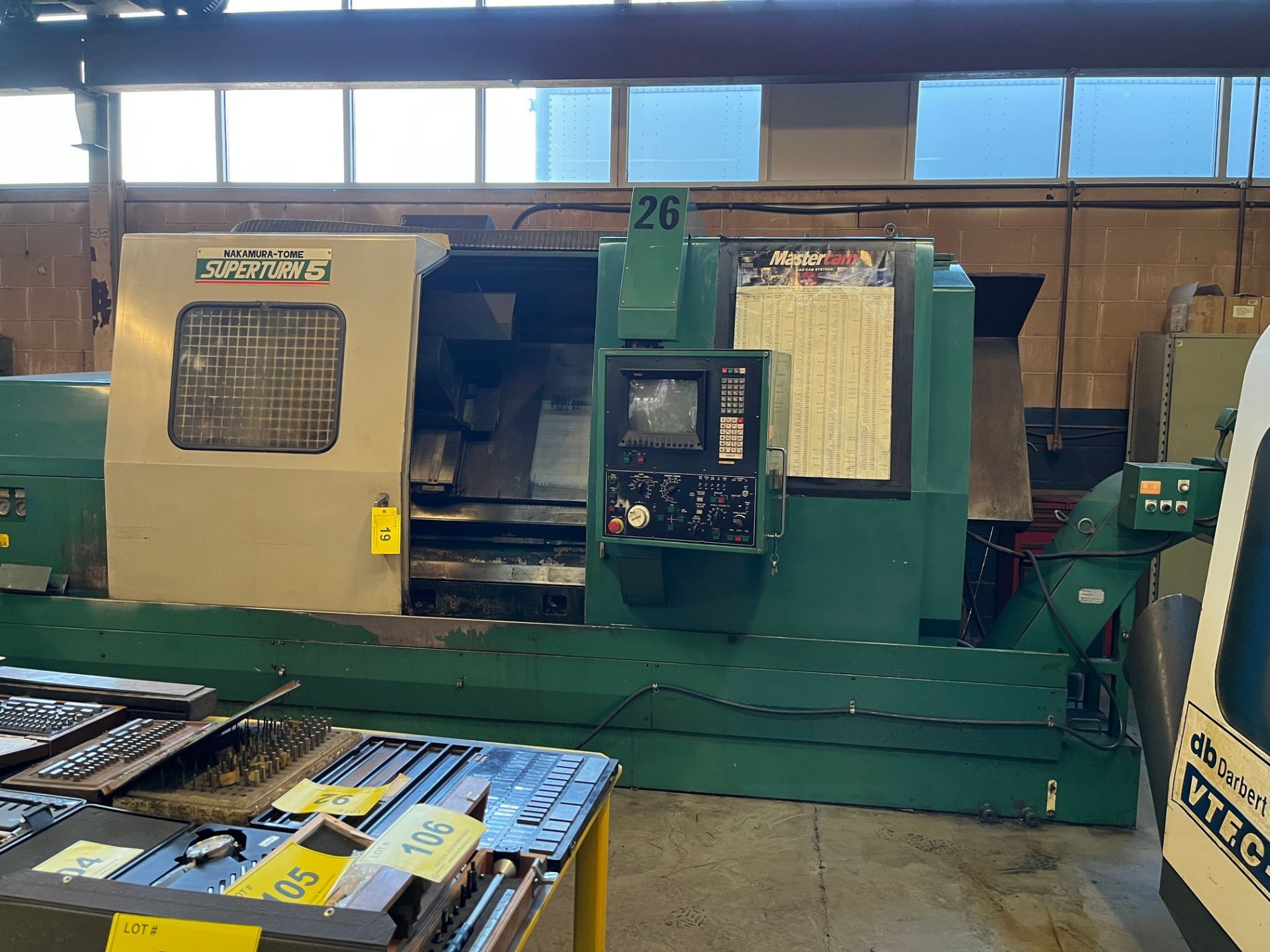 NAKAMURA-TOME SUPERTURN 5 CNC LATHE, FANUC 10TE-F, CNC CONTROL, 12" 3 JAW CHUCK, CHIP CONVEYOR,