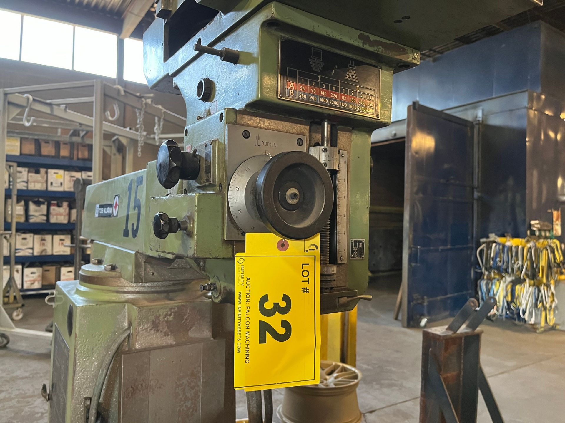 TOS KURIM FNK25A VERTICAL MILLING MACHINE, 56 TO 4500 RPM, 13"D X 64"W TABLE, 575V, S/N 1195 - Image 5 of 10