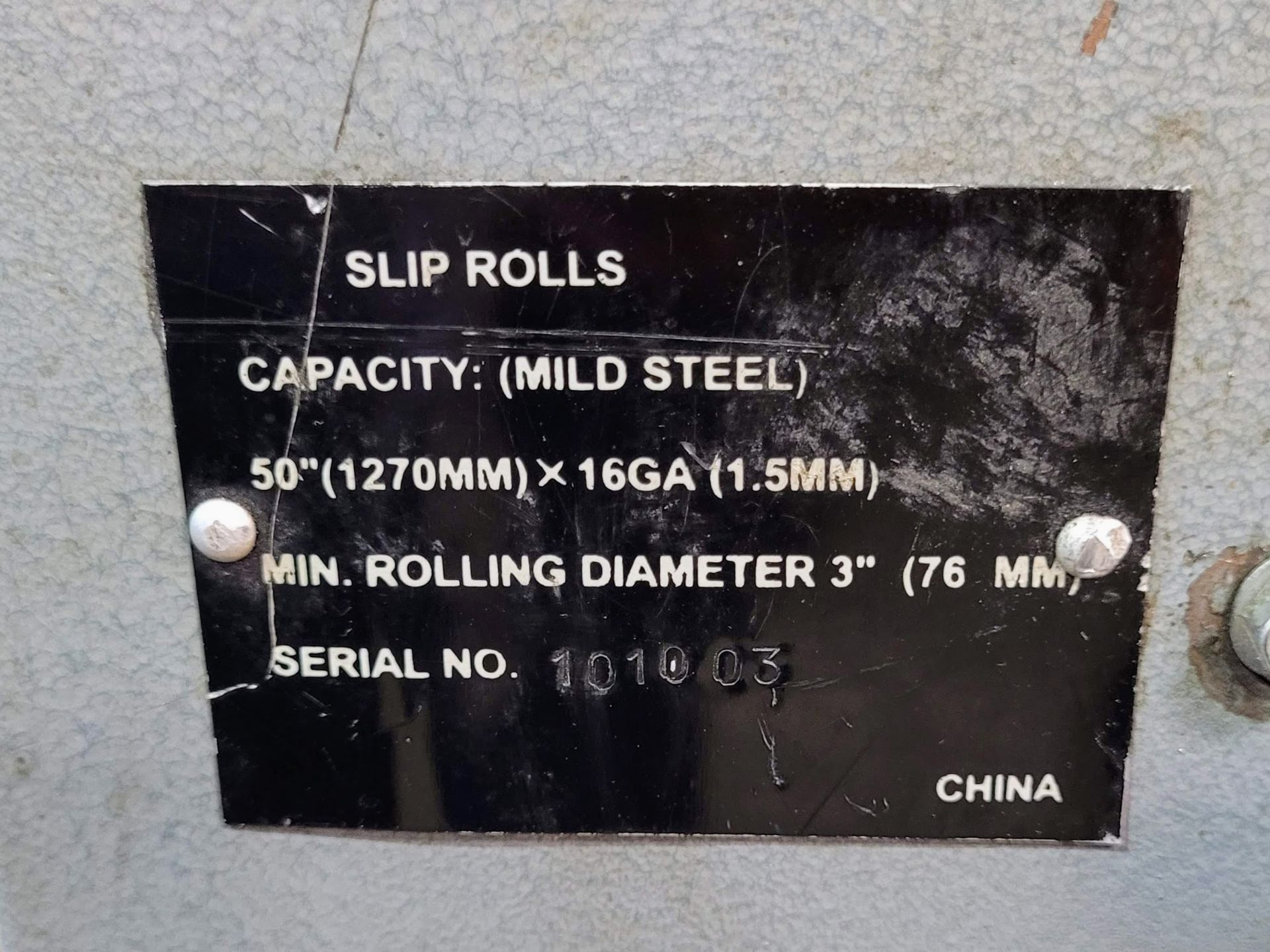 50" CAPACITY MILD STEEL SLIP ROLLS, 3" MINIMUM ROLLING DIA. S/N: 101003 - Image 2 of 4