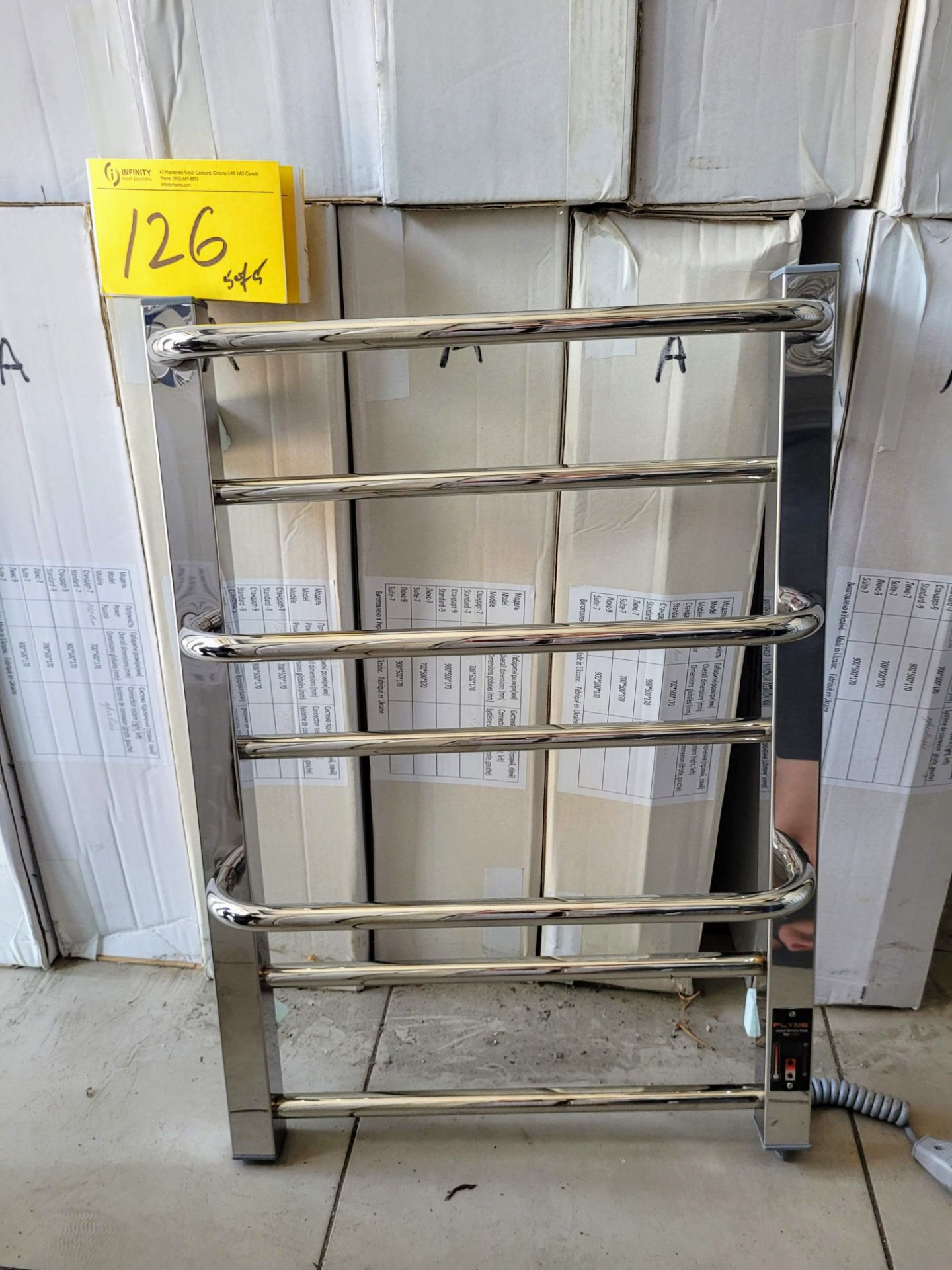 LOT - (5) STAINLESS STEEL 3 RACK HEATED TOWEL HANGERS