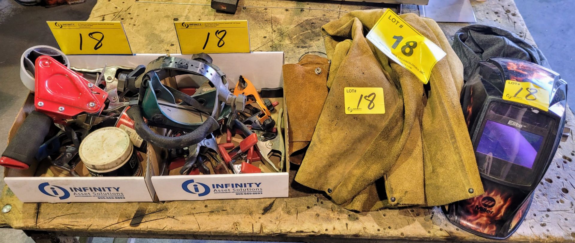 LOT - SPRING CLAMPS, WELDING PROTECTIVE GEAR, VISORS ETC