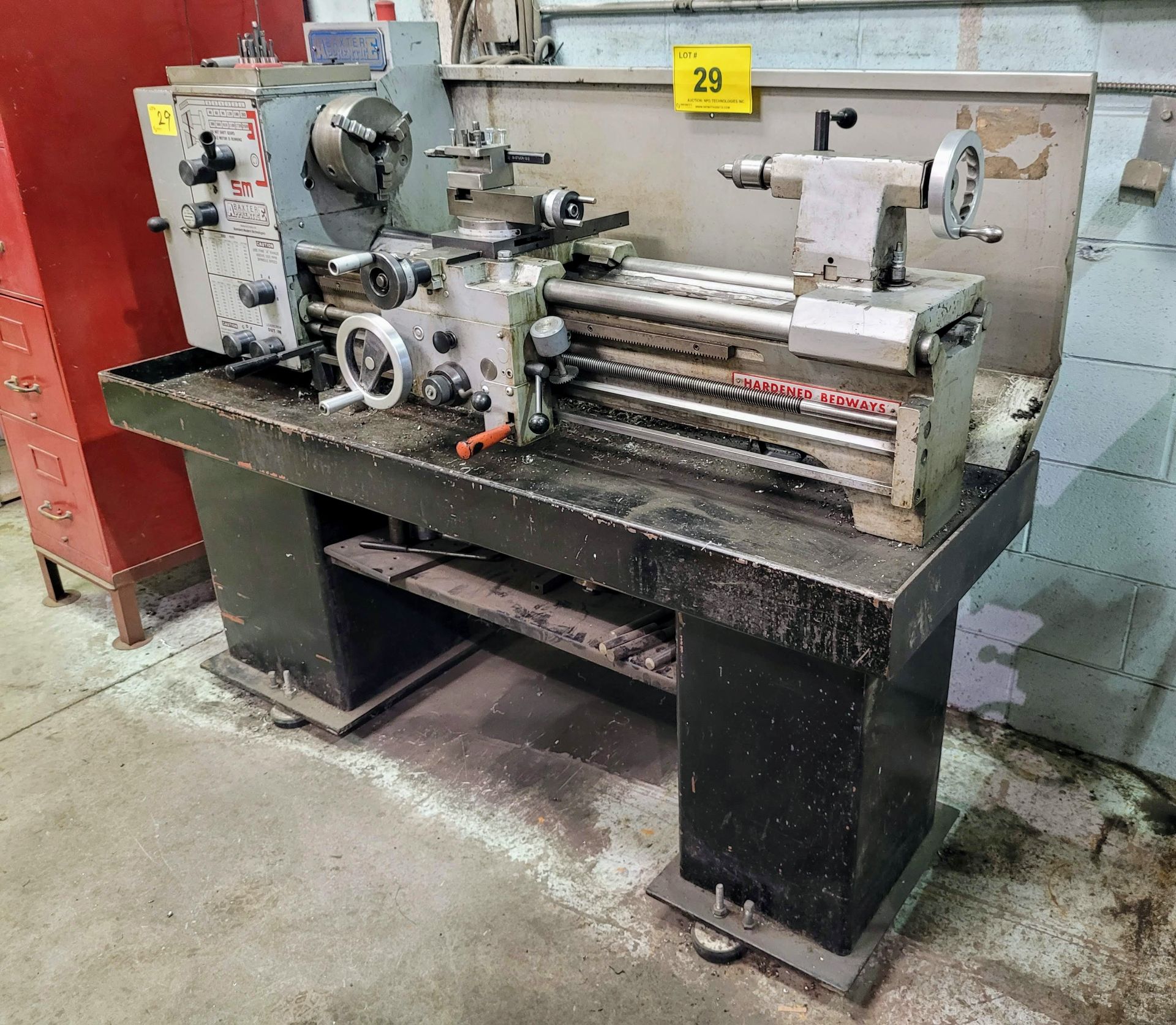 BAXTER APPRENTICE LATHE, 14" X 40", 6" 3-JAW CHUCK, TOOL POST, TAILSTOCK, TOOLING, ETC.