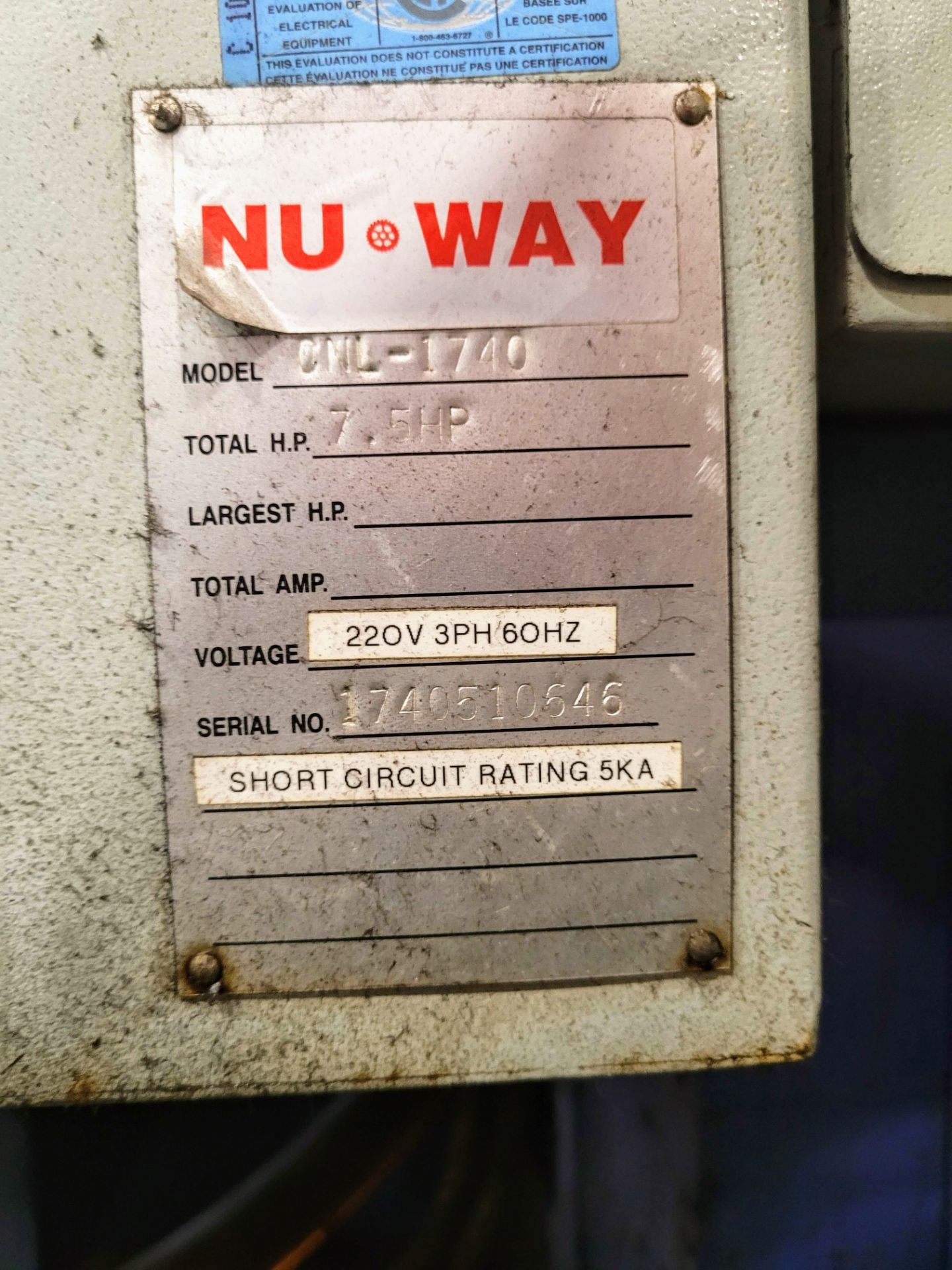 NU-WAY MEGATURN CNL-1740 CNC LATHE, S/N 1740510646, 9" 3-JAW CHUCK, TAILSTOCK, FAGOR CNC CONTROL, - Image 10 of 15