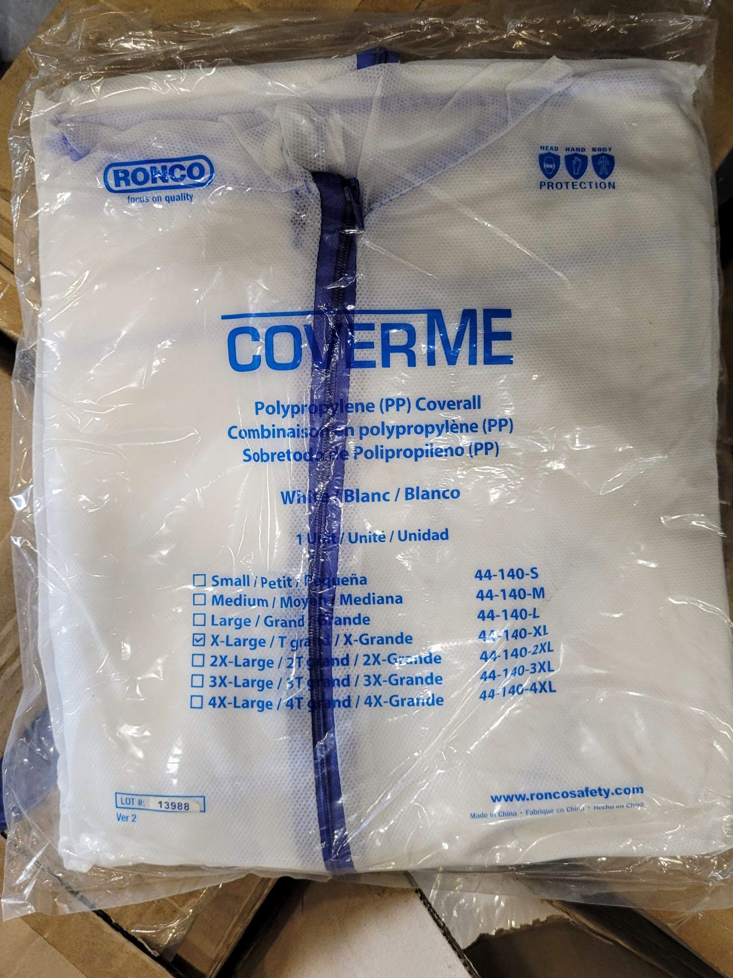 LOT - (4) BOXES OF RONCO 44-140-XL POLYPROPYLENE WHITE COVERALLS - Image 2 of 2