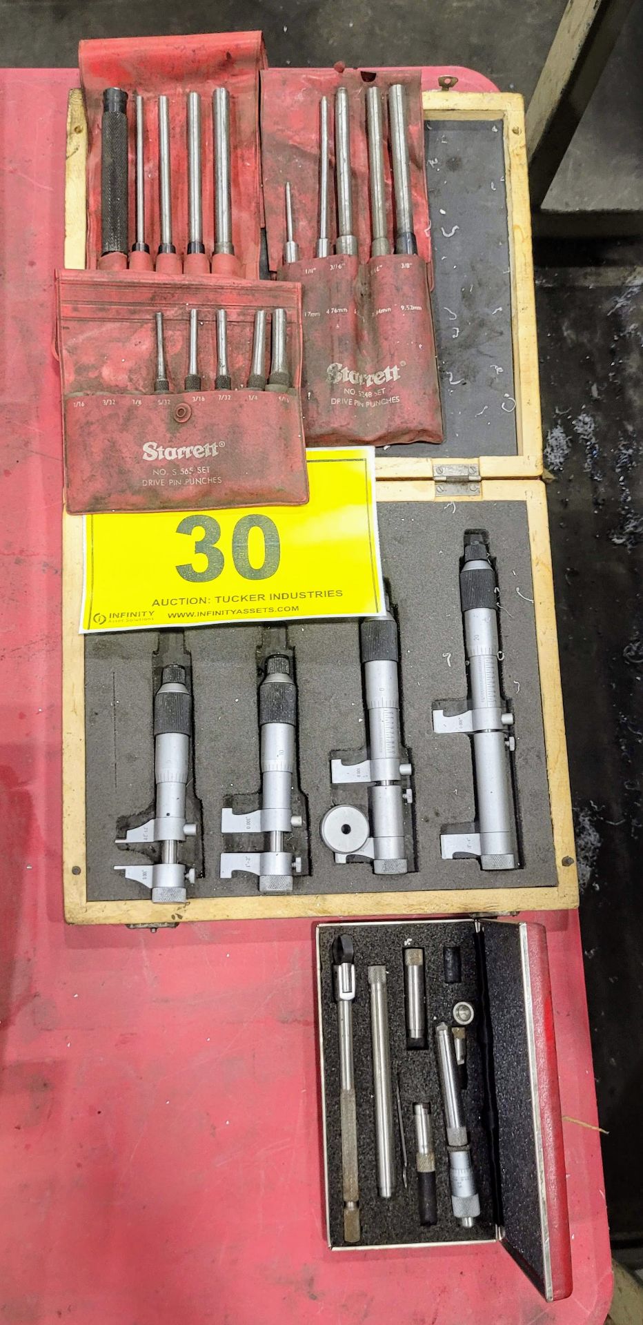 LOT - ASSORTED STARRETT DRIVE PUNCHES, CALIPERS, GAUGES, ETC.