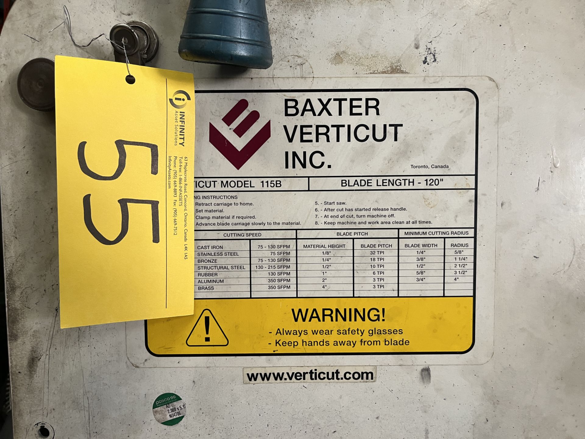 BAXTER VERTICUT 115B ROLL-IN BANDSAW, S/N 4997 (RIGGING FEE $100) - Image 2 of 4