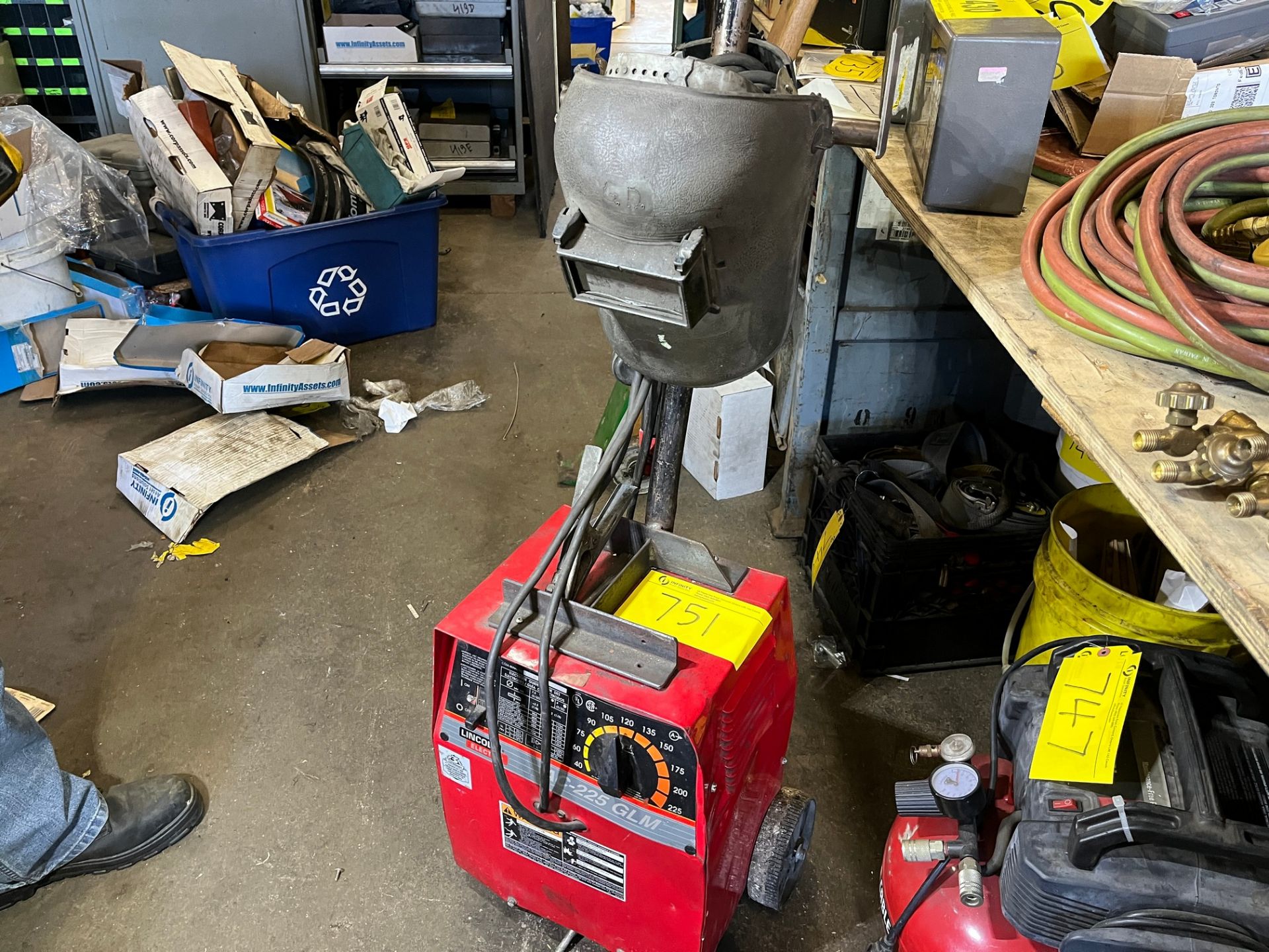LINCOLN ELECTRIC AC-225 GIM WELDER W/ CABLES AND HELMET