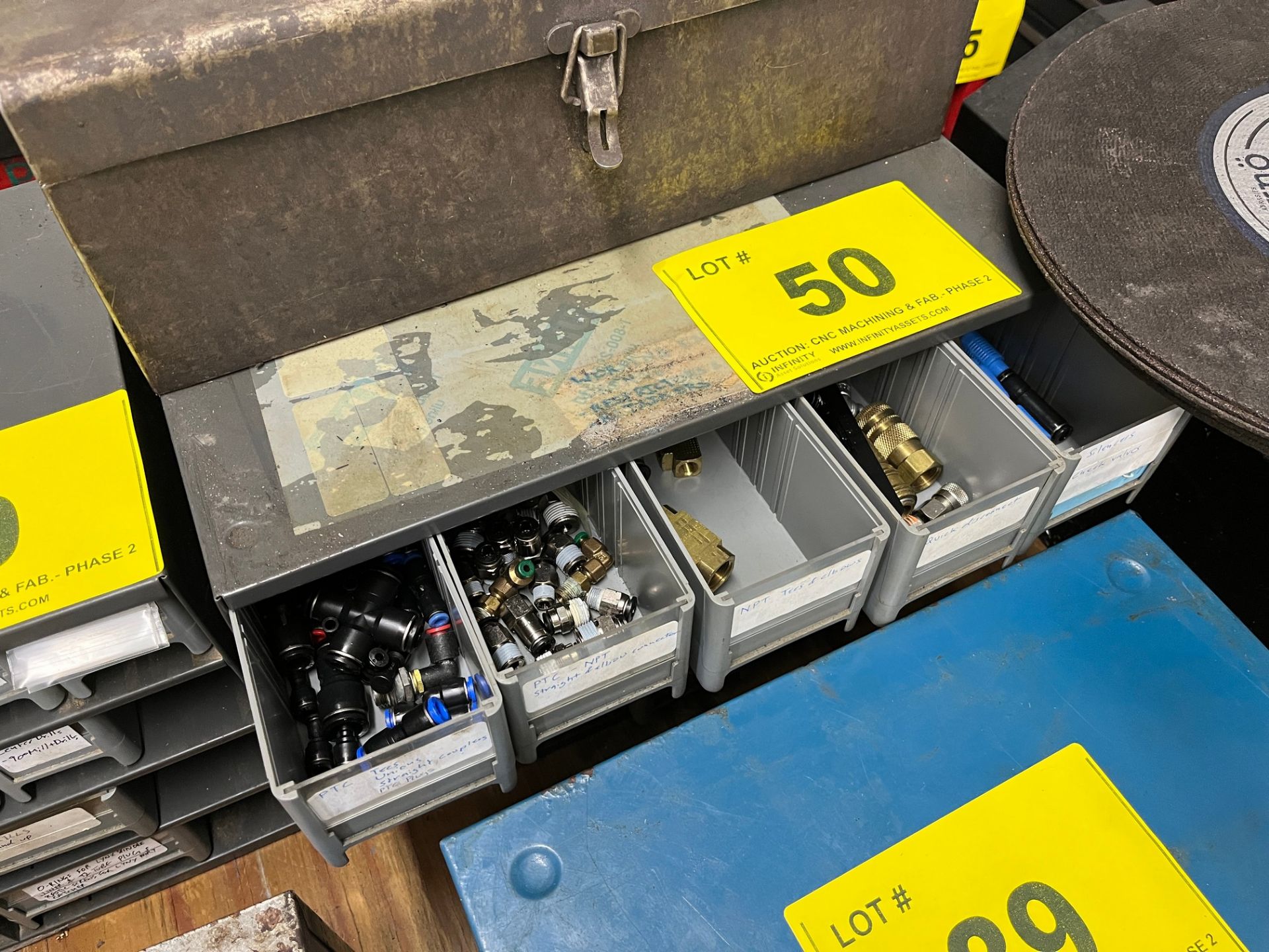 3-LEVEL PIGEON HOLE CABINET W/ CONNECTORS, FITTINGS, BRASS