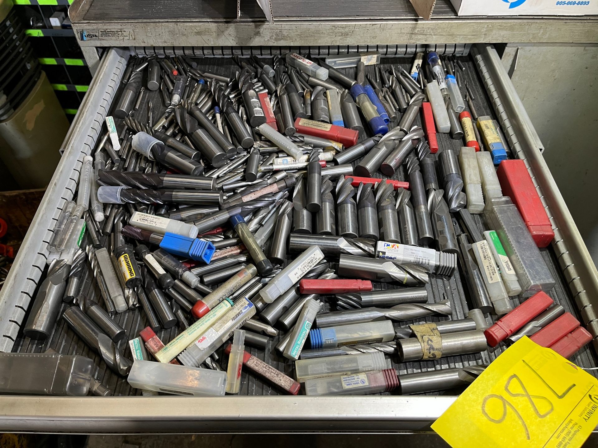 CONTENTS OF (1) DRAWER OF TOOL CABINET INCLUDING SOLID CARBIDE END MILLS