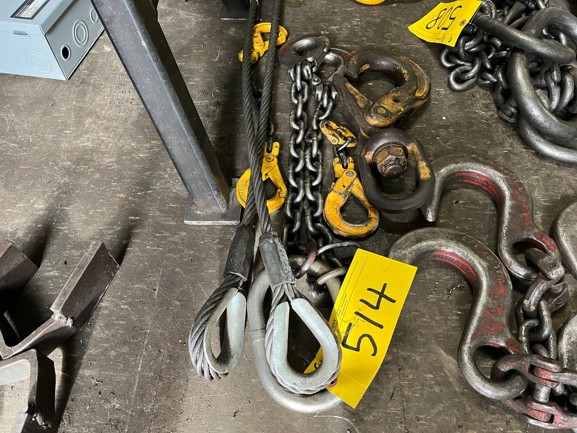 LOT OF (2) RIGGING CHAINS, (2) SLINGS, 2-HOOK