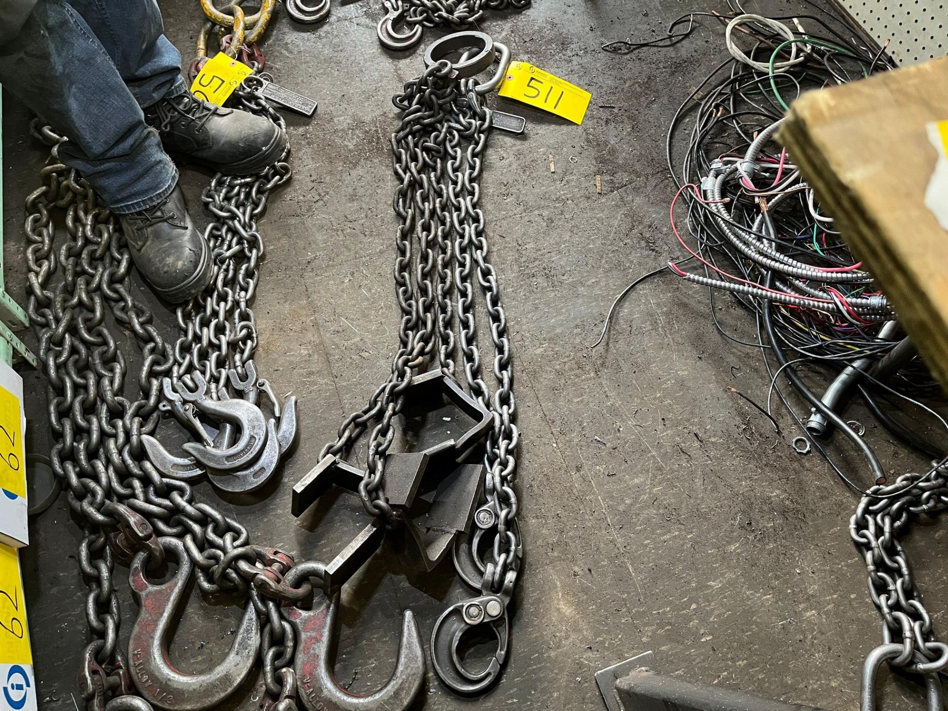 LOT OF (2) HEAVY DUTY RIGGING CHAINS, 2-HOOK, 10,000LB CAP.