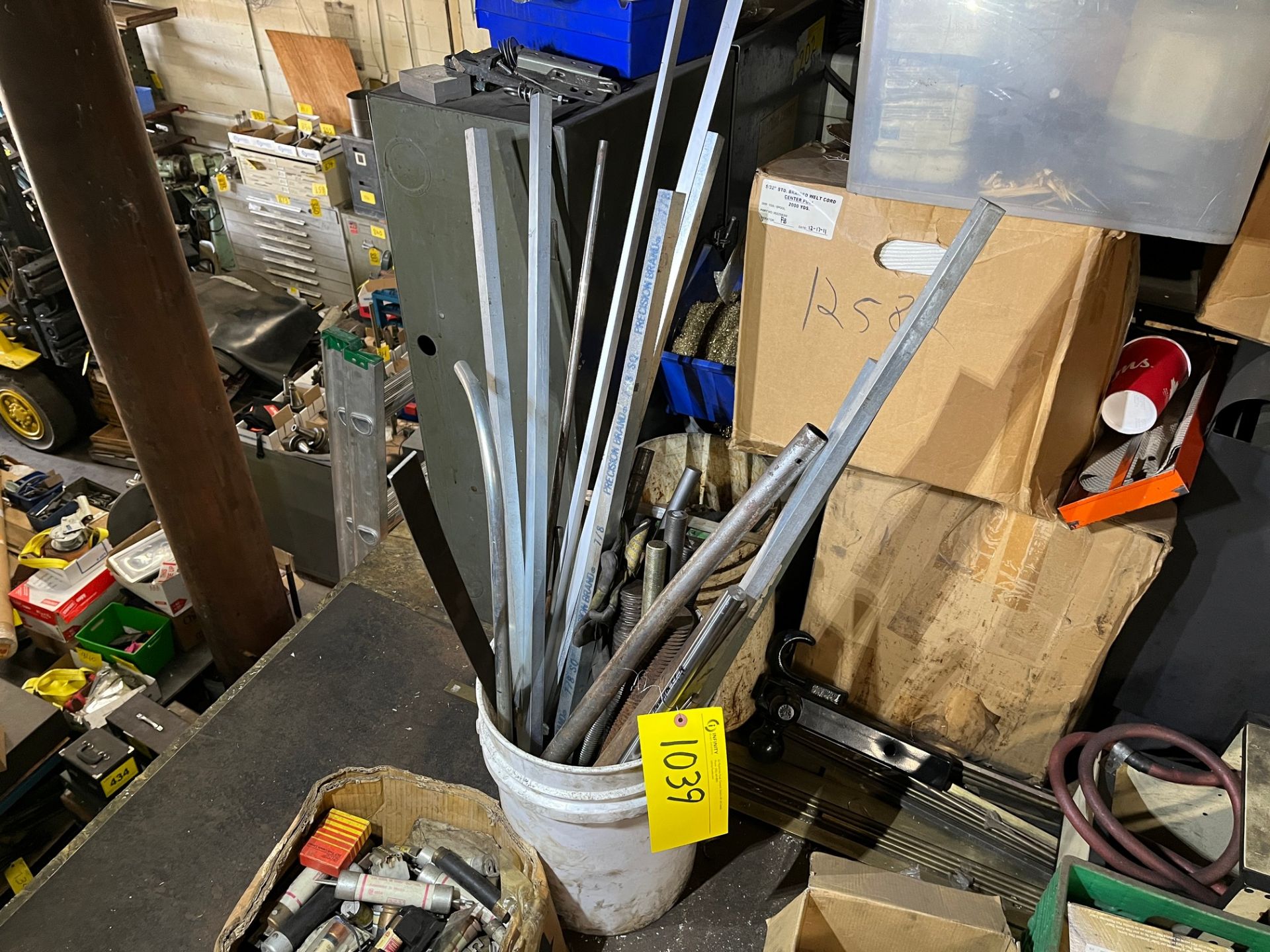 BARREL AND (7) BOXES OF FUSES, HARDWARE, METAL BARS (LOCATED IN LOFT) - Image 2 of 3