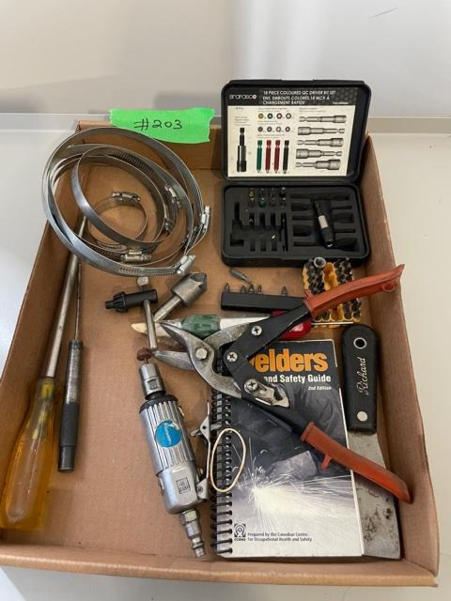 Welder's book, deburr tool, Rings and shop accessories